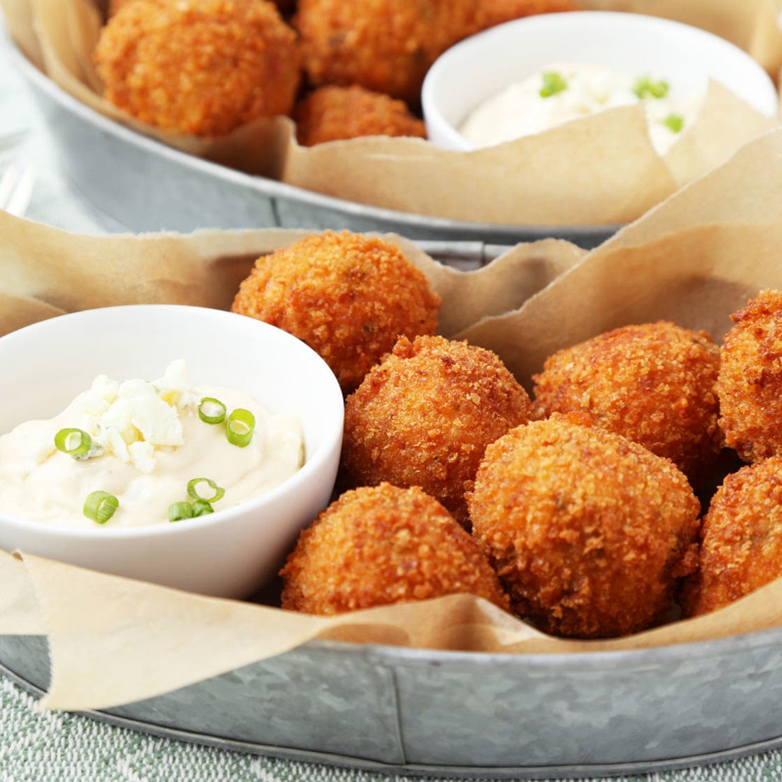 Buffalo Chicken Cheese Balls With Blue Cheese Dip