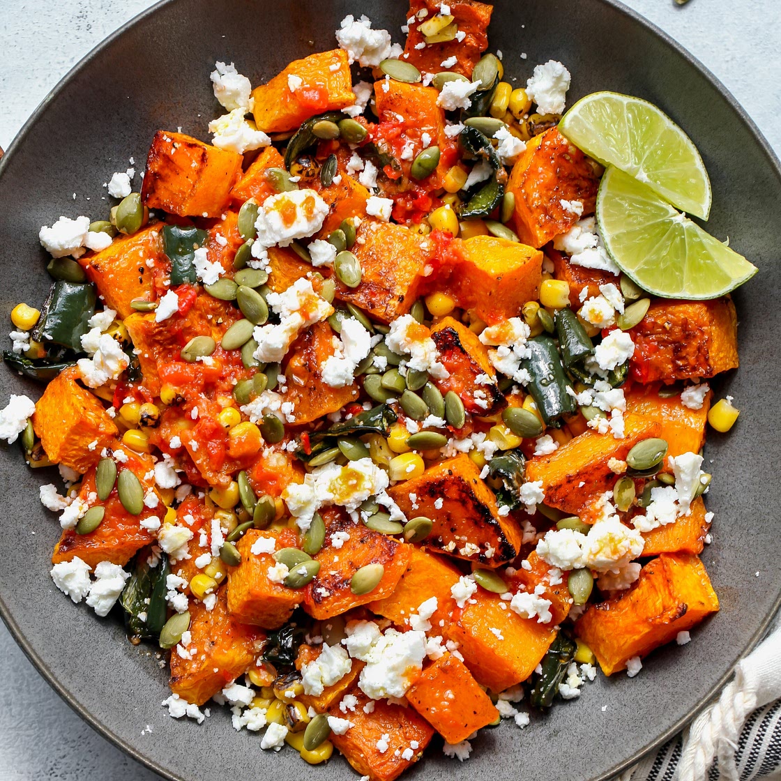 Butternut Squash and Poblano Salad with Feta