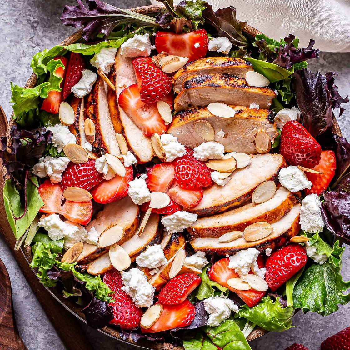 Grilled Chicken Salad with Strawberries and Goat Cheese