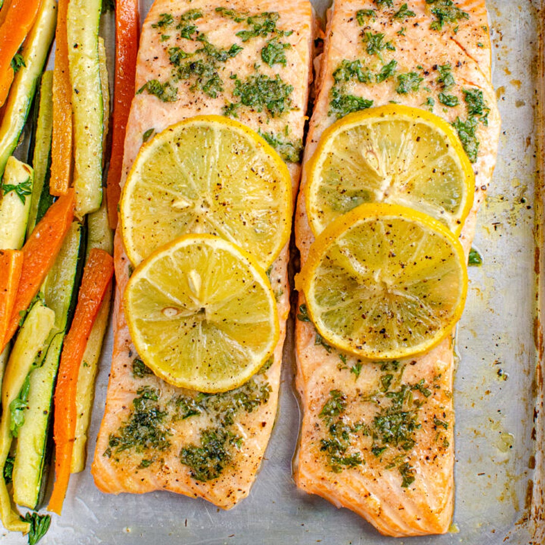 Lemon and Herb Butter Salmon Traybake