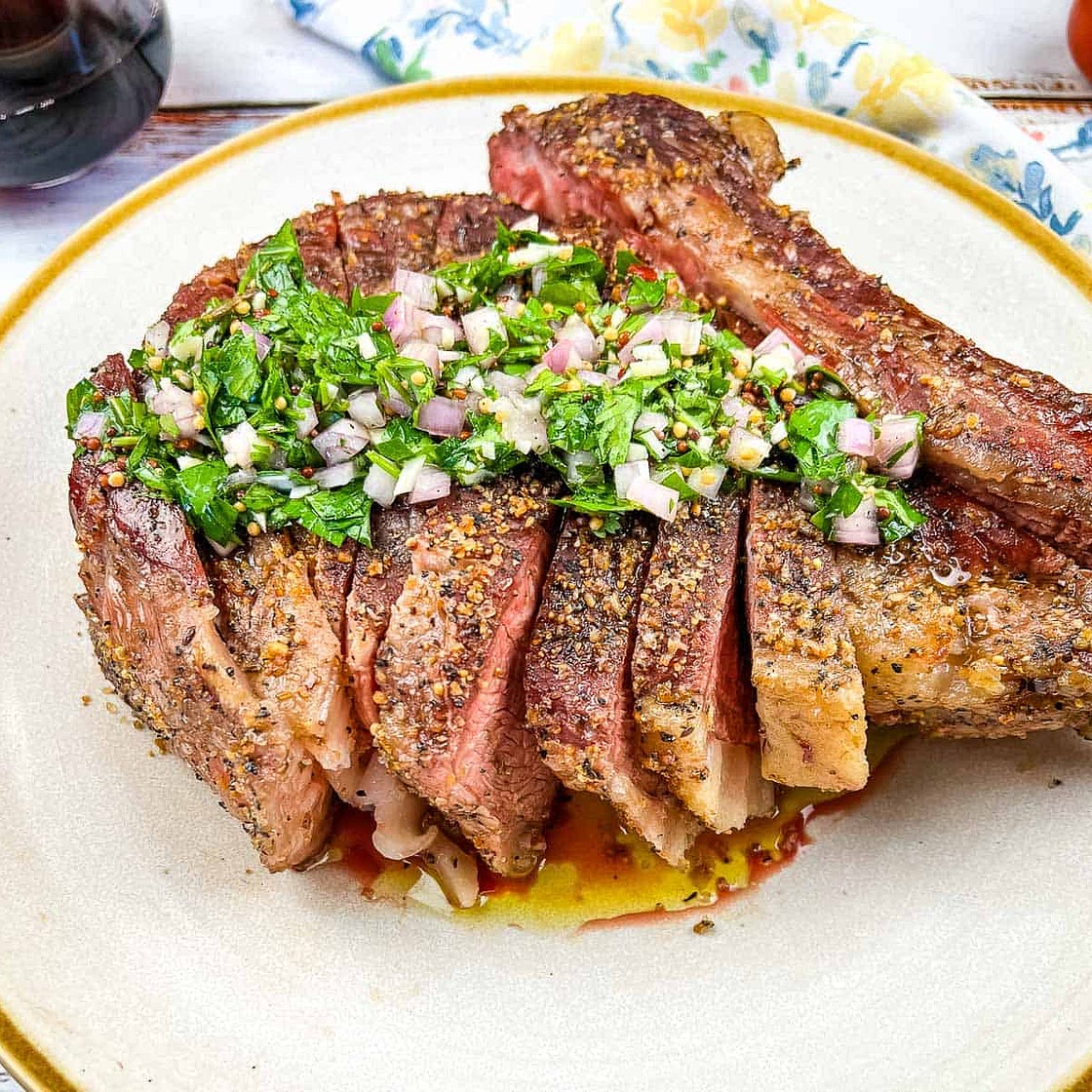 Smoked Tomahawk Steak with Mustard Seed Chimichurri