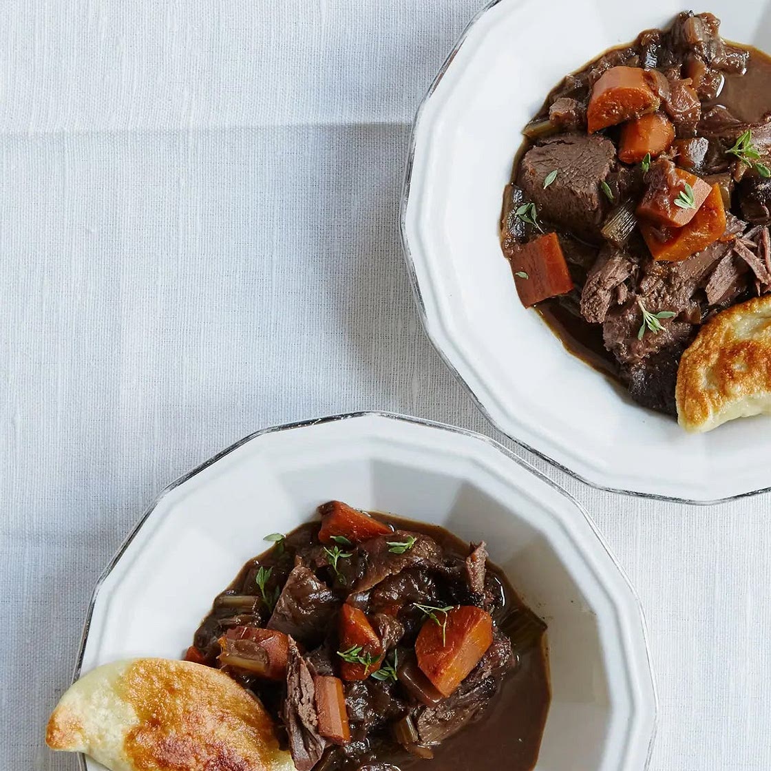Braised Venison Shoulder with Mushroom Pierogi