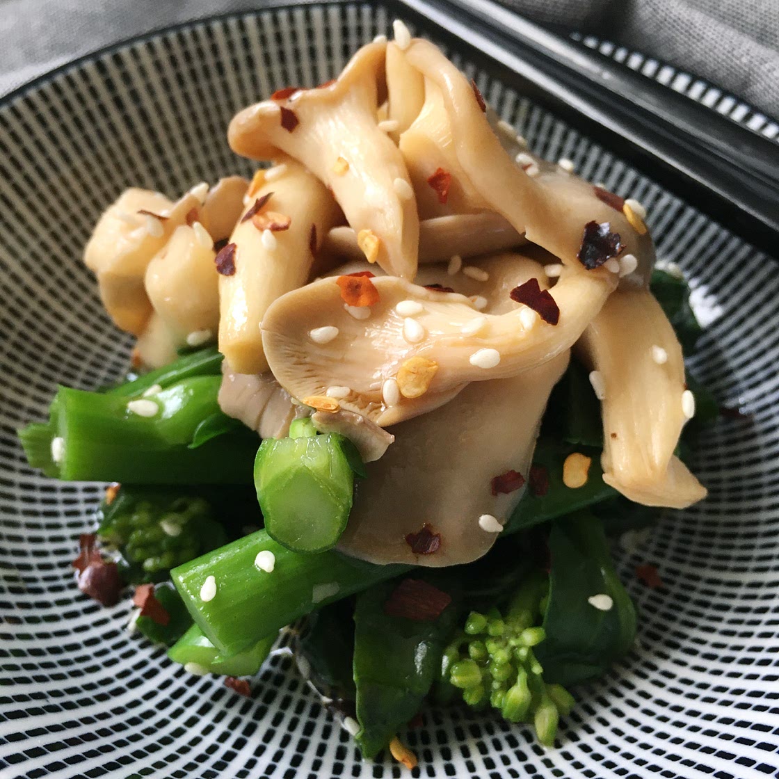 Cold Asian Greens and Mushrooms with Sesame Vinaigrette