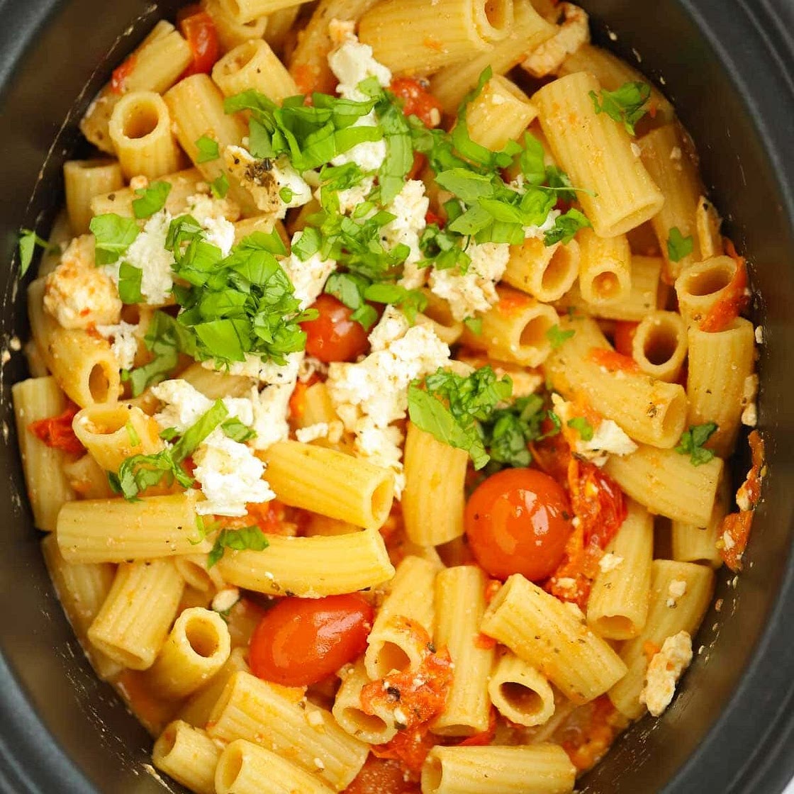 Feta and Tomato Pasta {Slow Cooker Recipe}