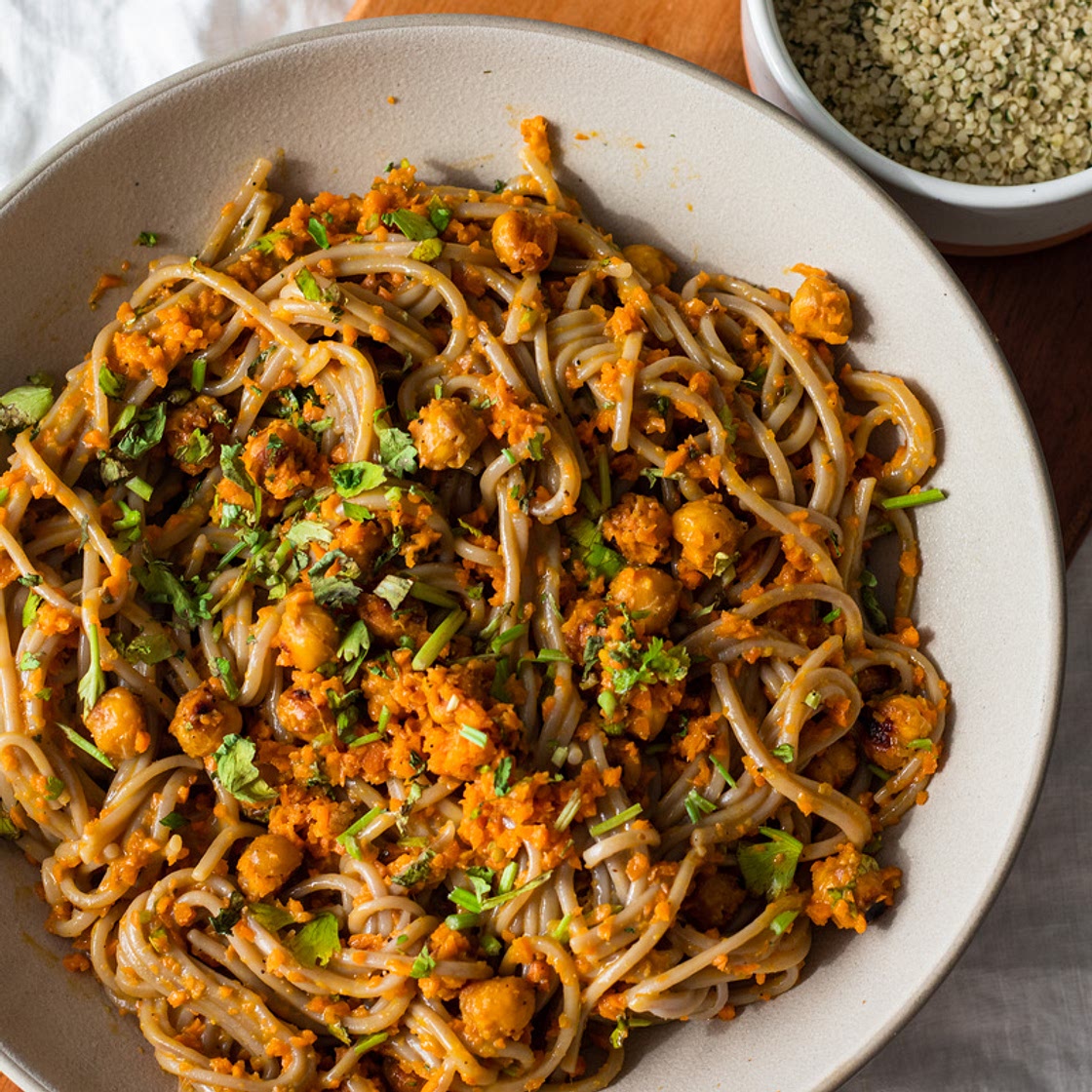 Ginger Miso Soba Noodles with Crispy Chickpeas (vegan)