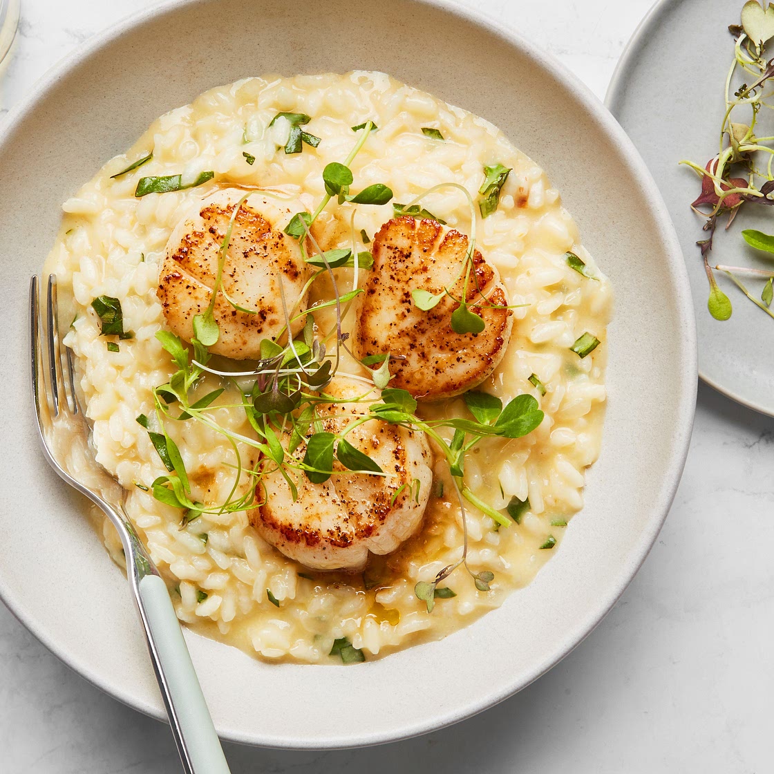 Seared Scallops With Basil Risotto
