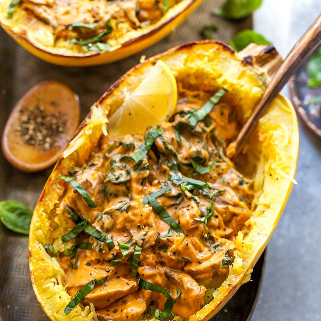 Spaghetti Squash with Vegan Vodka Sauce