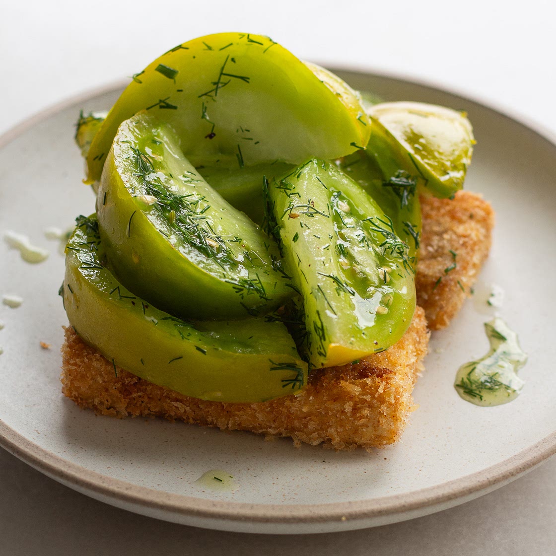 Green Tomato Salad Over Fried Tofu