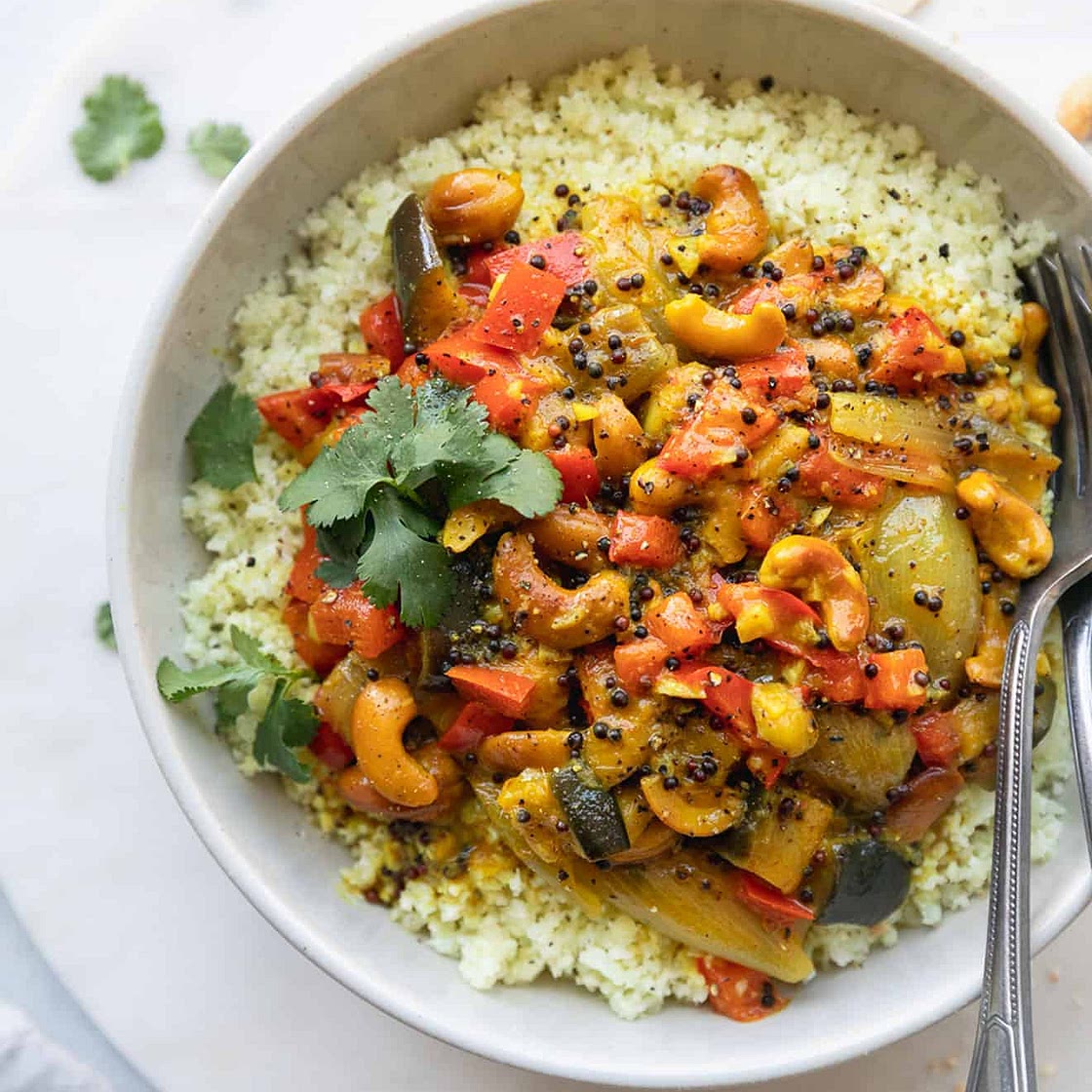 Vegetable Cashew Curry + Cauliflower Rice