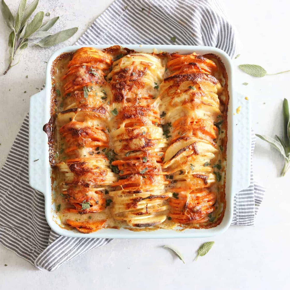 Garlic + Gruyere Sweet Potato Gratin