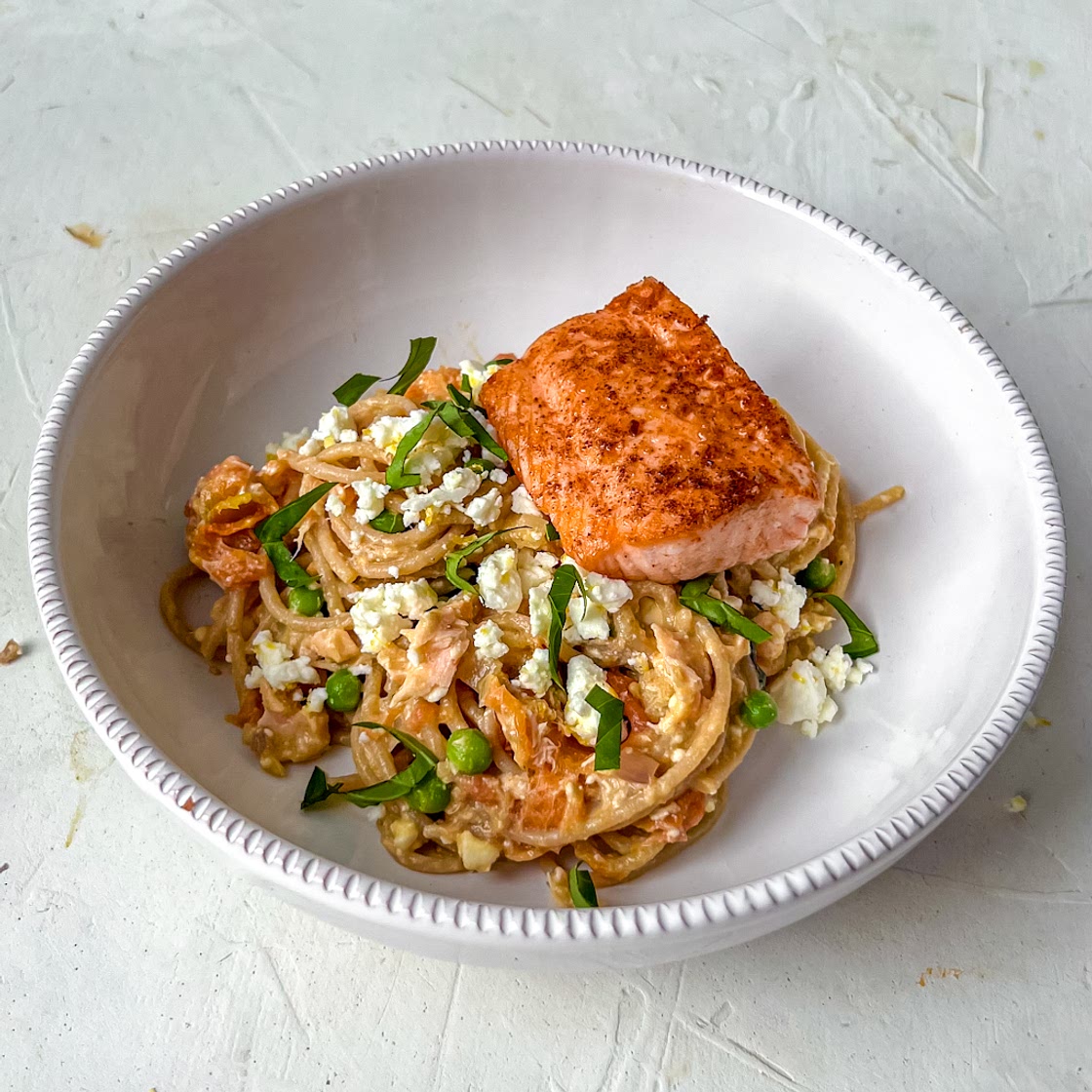 Creamy Feta Salmon Pasta