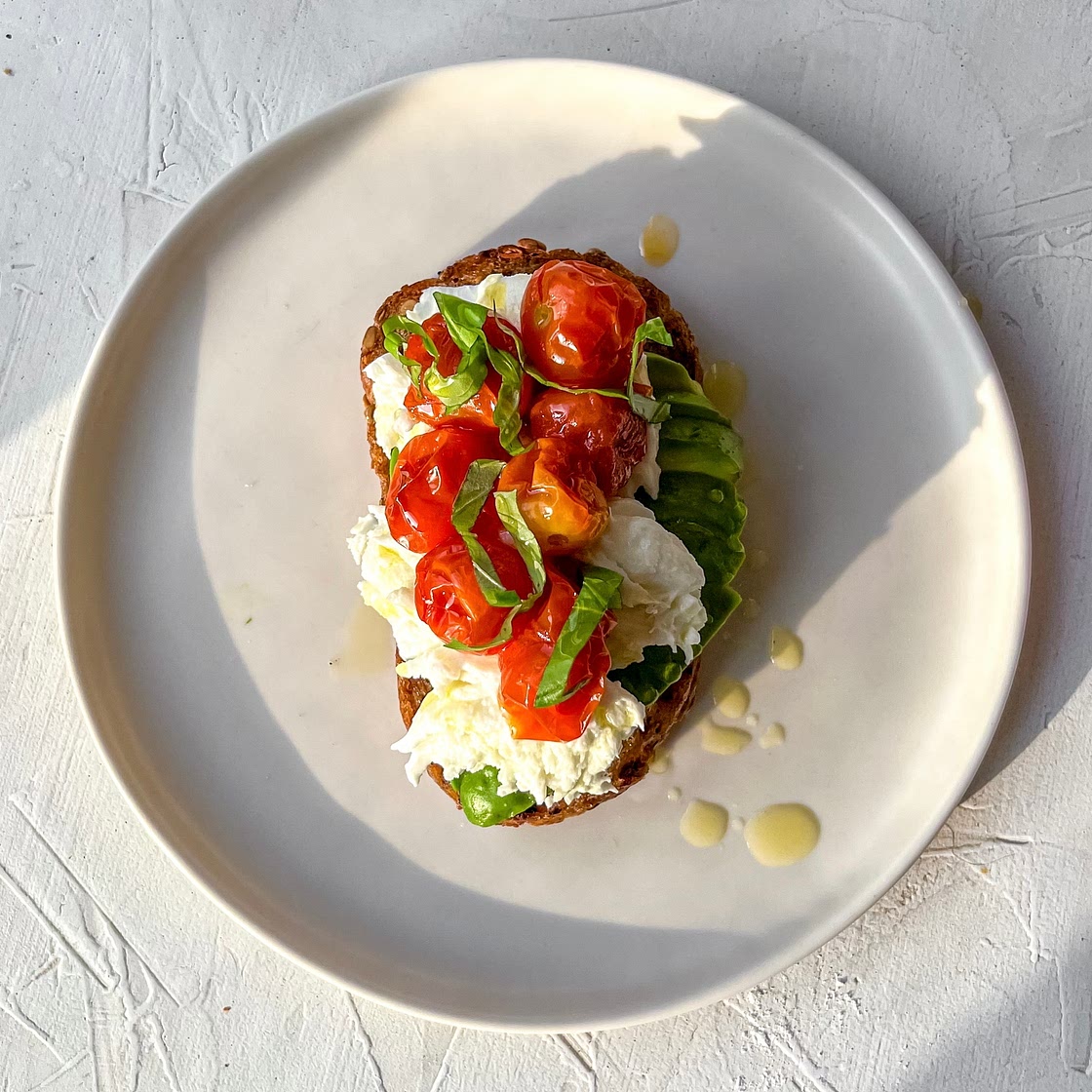 Roasted Tomato Mozzarella Avocado Toast