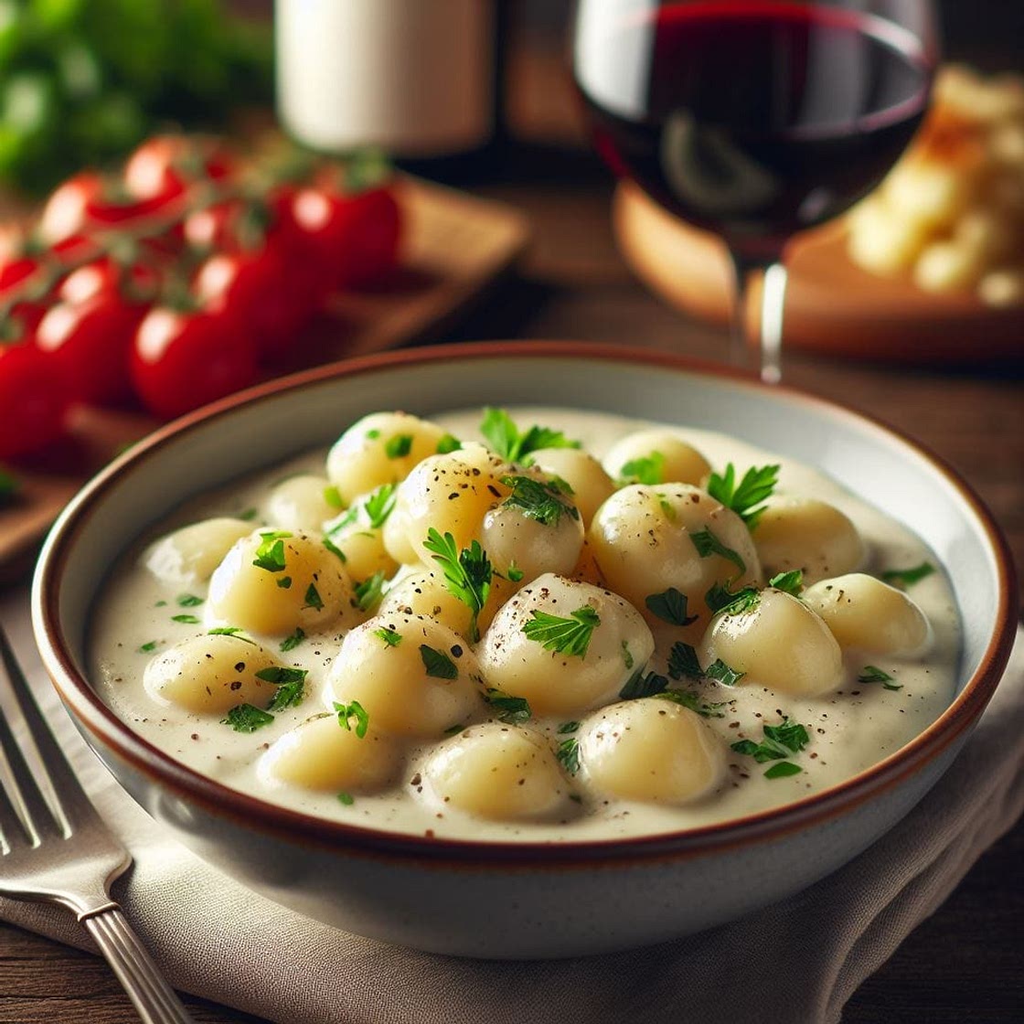 Receta fácil de ñoquis de papa con salsa blanca