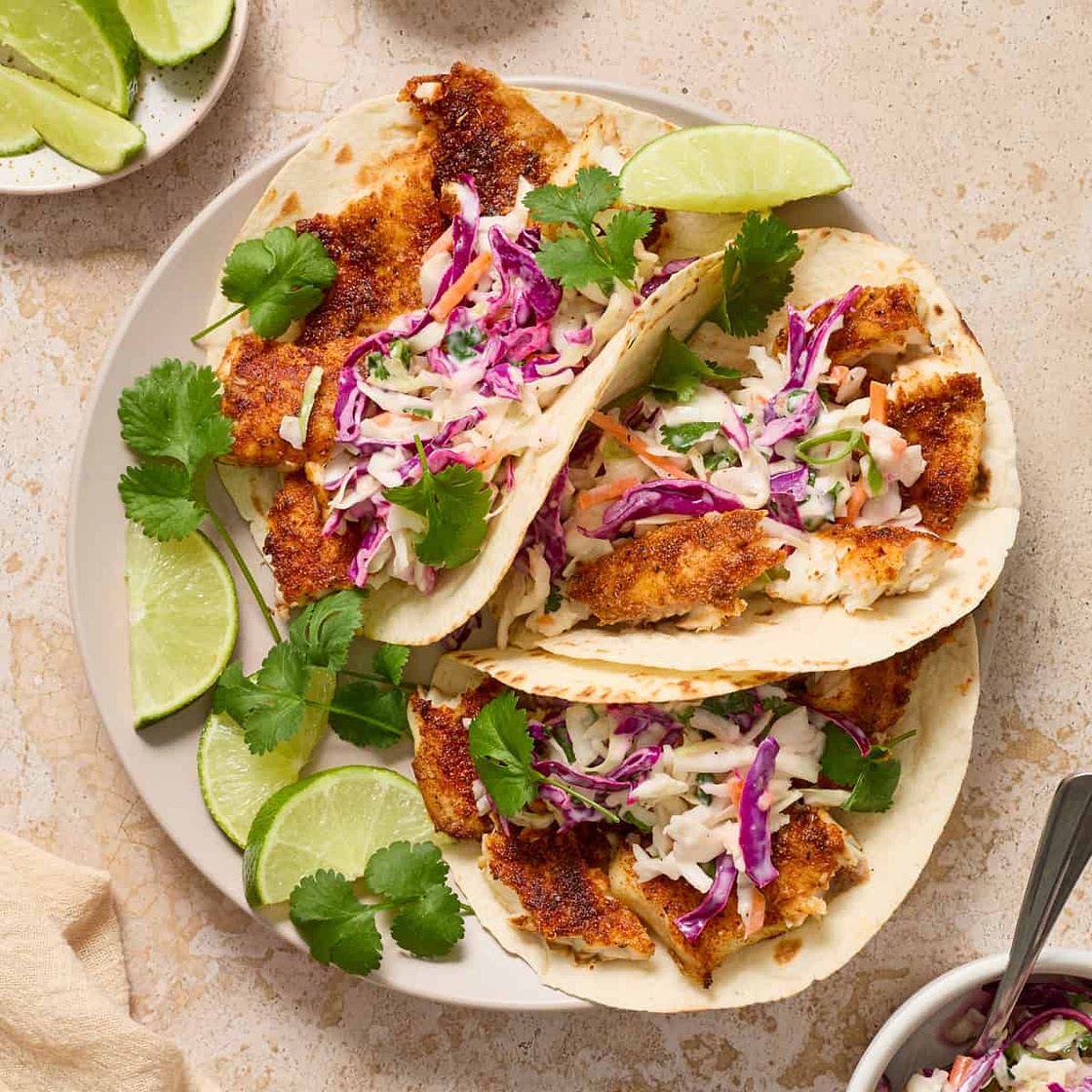 Air Fryer Fish Tacos with Cilantro Lime Slaw