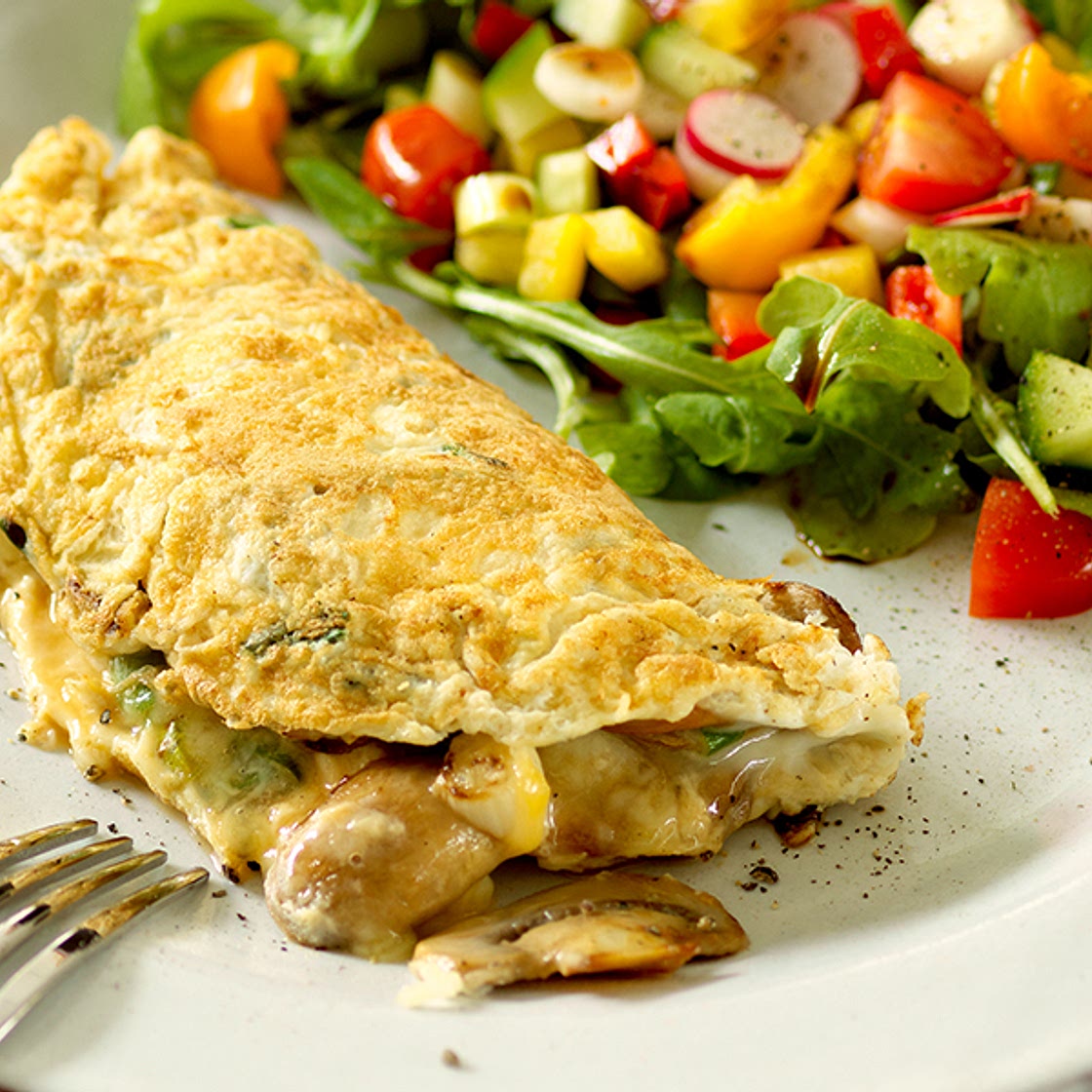 Mushroom and spring onion omelette