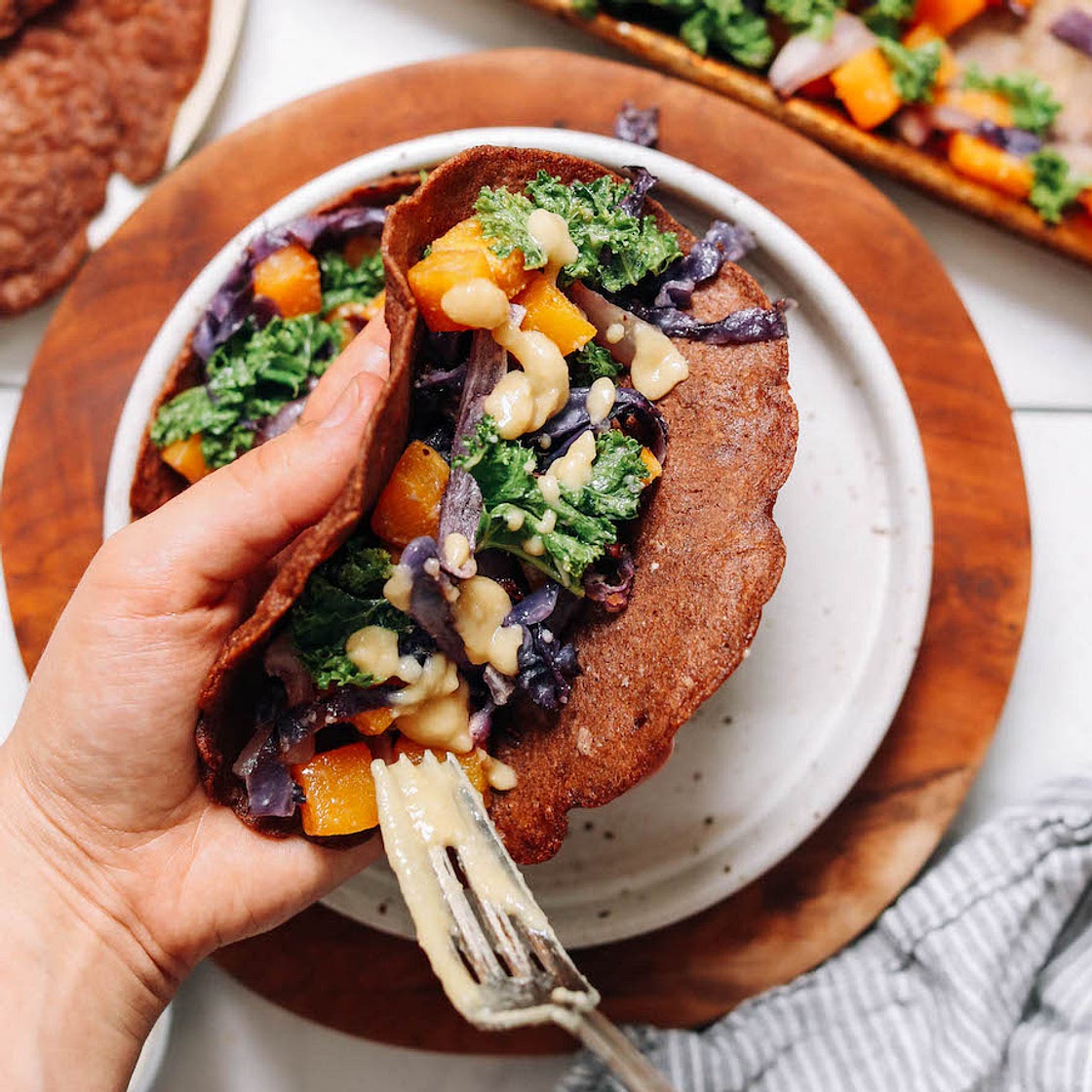 Savory Teff Crepes with Miso Squash Filling