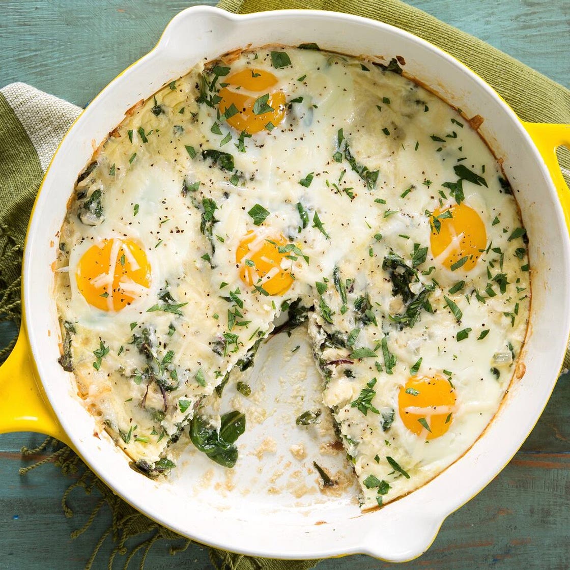 Cheesy Baked Eggs with Creamy Greens