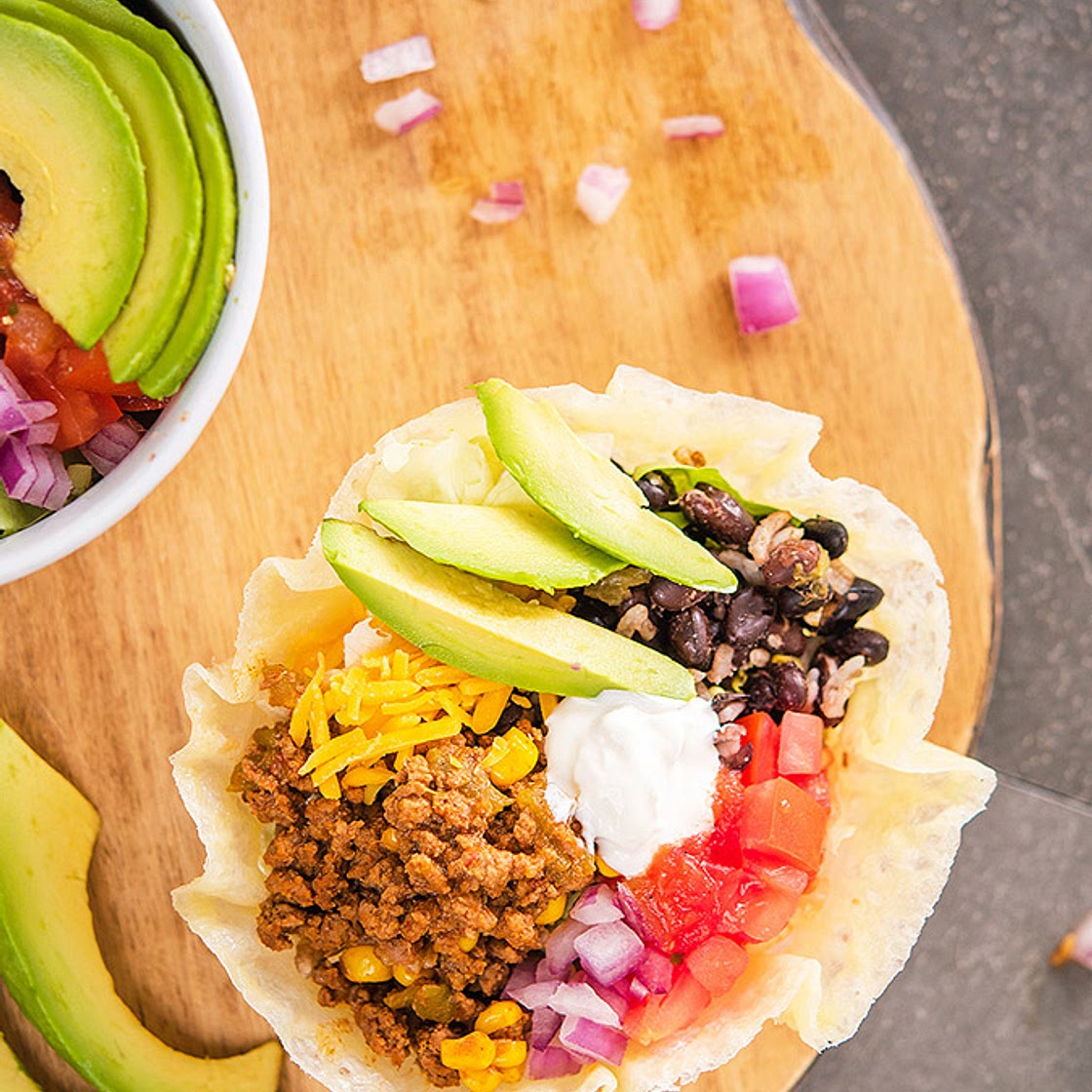 Low Carb Keto Taco Bowl with Cheese Shell