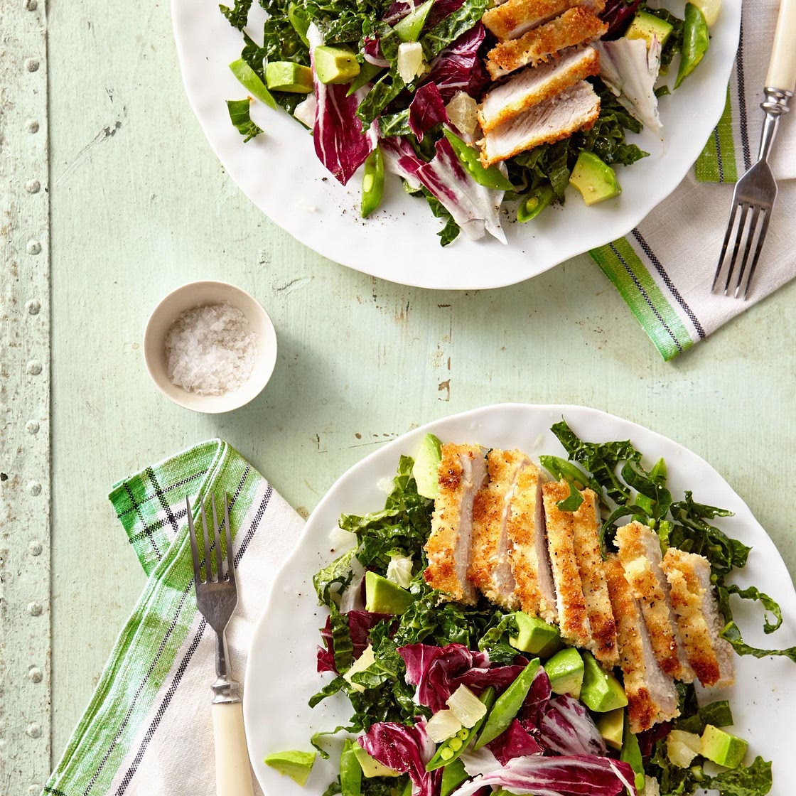 Breaded Pork Cutlet with Avocado-and-Shredded Kale Salad