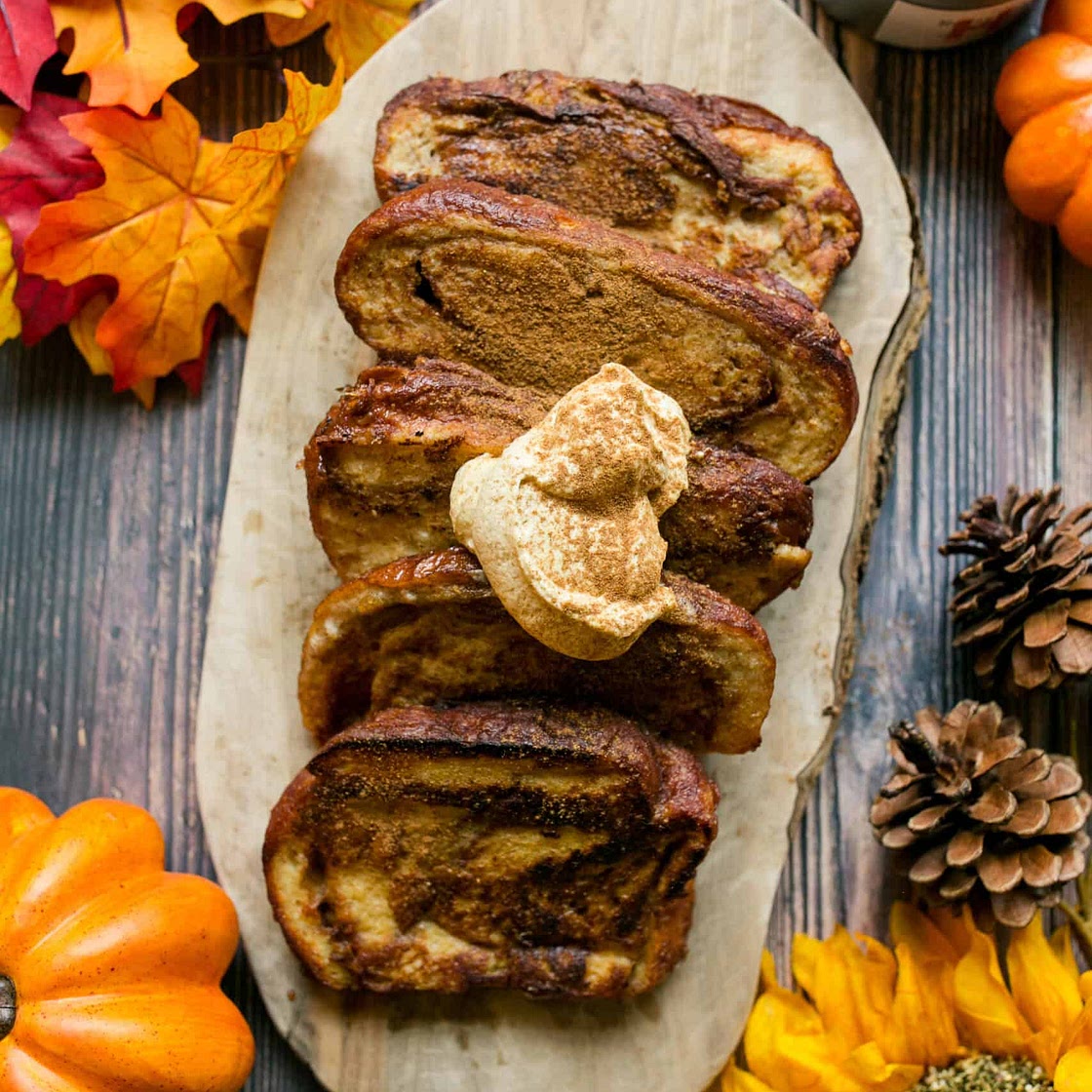 Pumpkin Spice French Toast with Homemade Molasses Whipped Cream