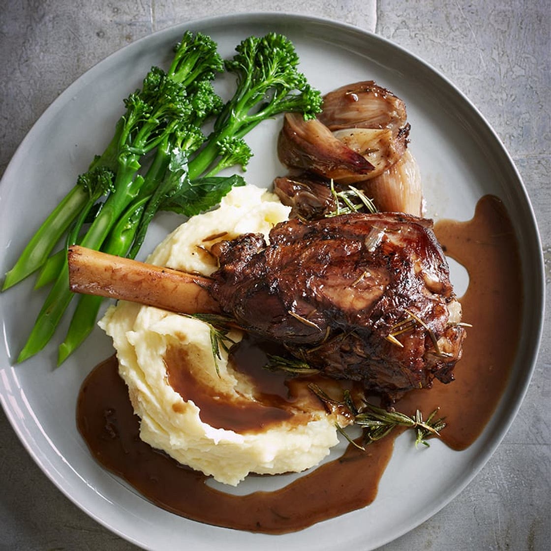 Red wine, balsamic and rosemary braised lamb shank