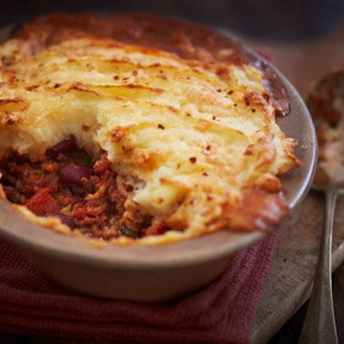 Chilli con carne cottage pie with mash