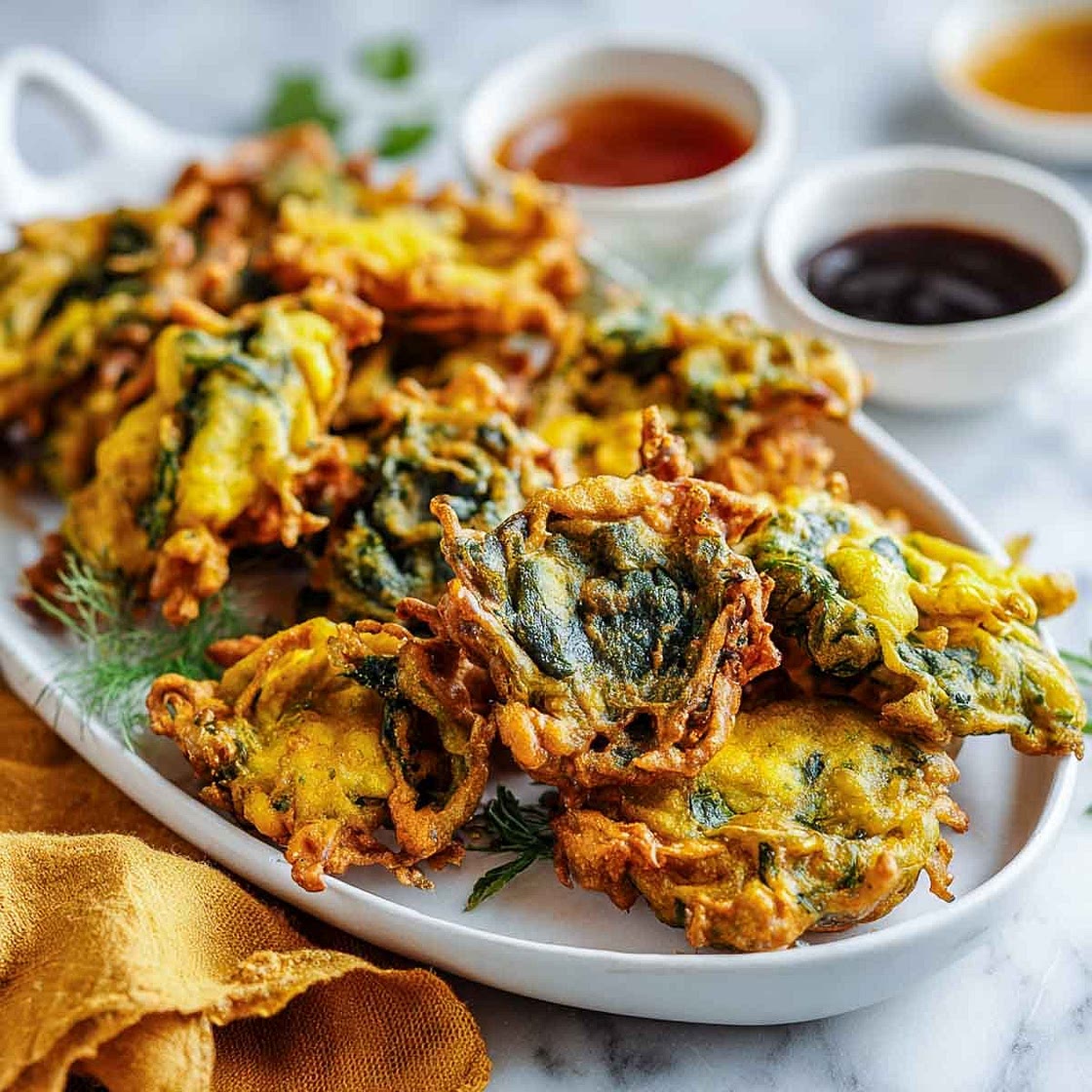 Palak Pakora with Mint Chutney