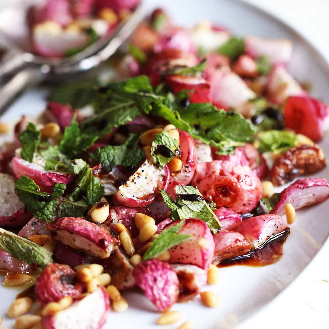 Roasted Radish Balsamic Mint Salad