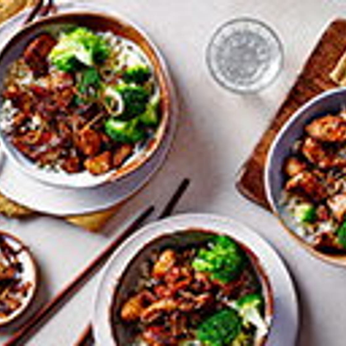 Pork teriyaki, rice and broccoli