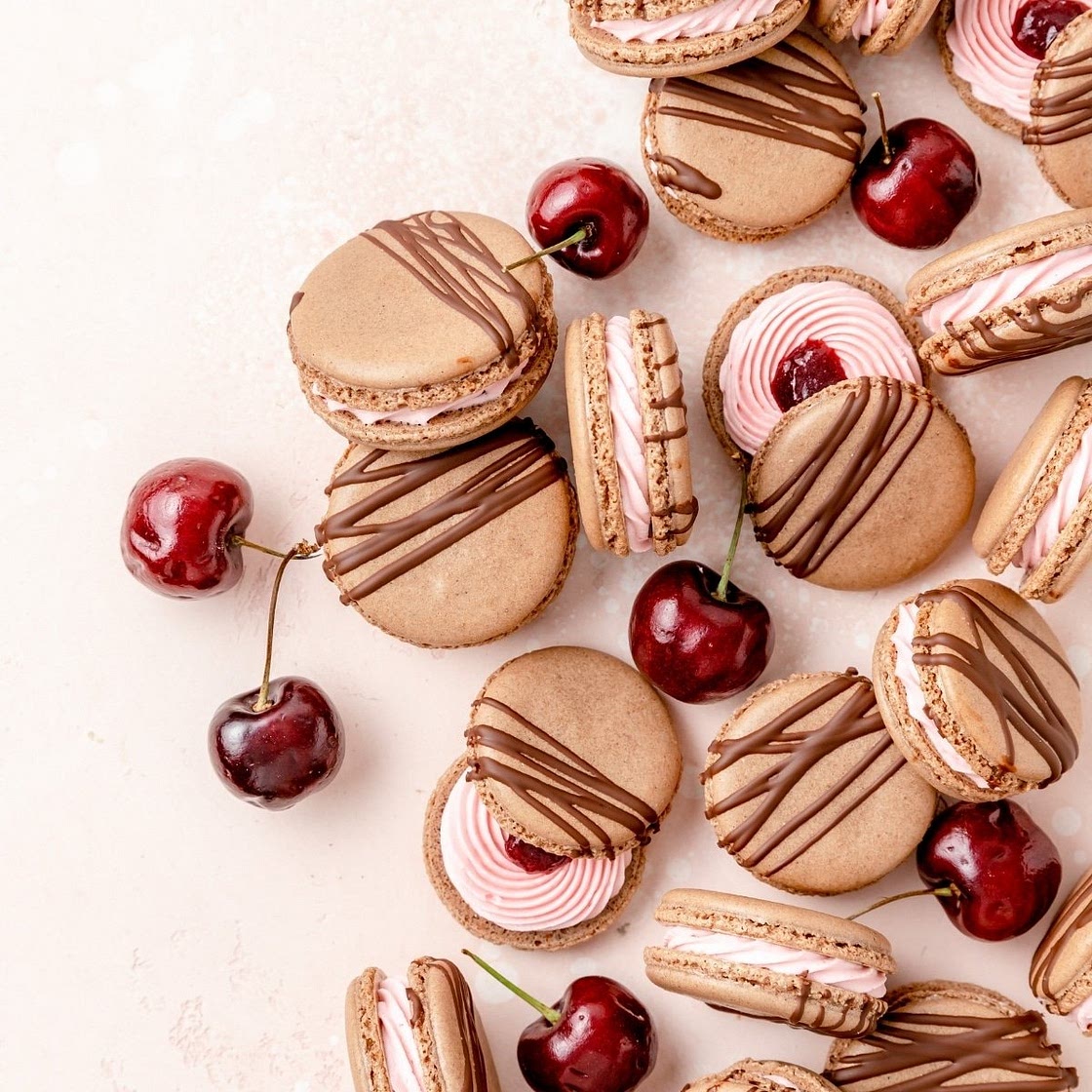 Chocolate Cherry Macarons