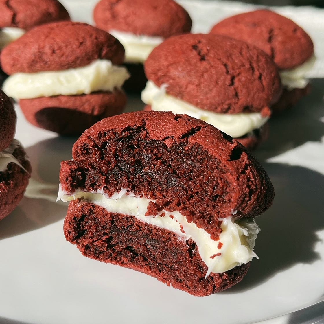 Gluten-Free Red Velvet Cookie Sandwich with Cream Cheese Filling