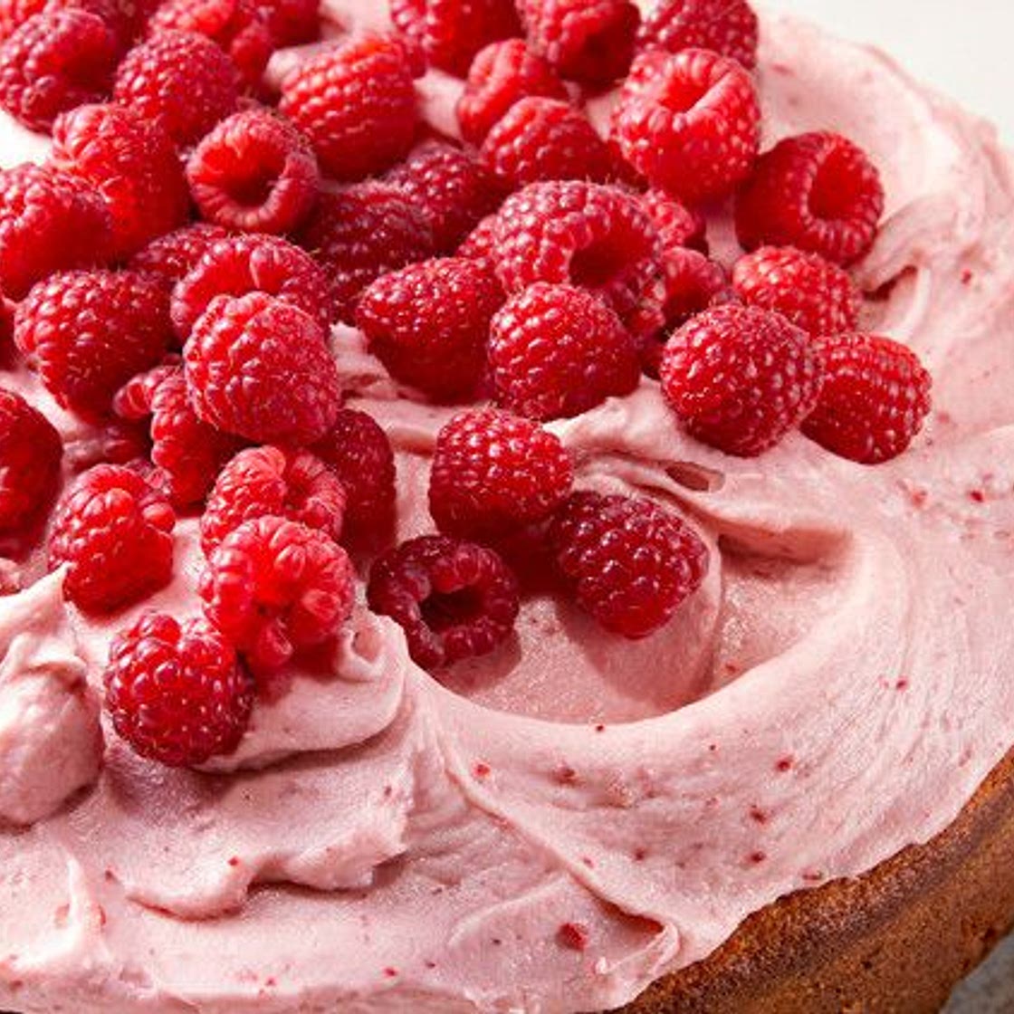 Lemon Snack Cake with Raspberry-Cream Cheese Frosting