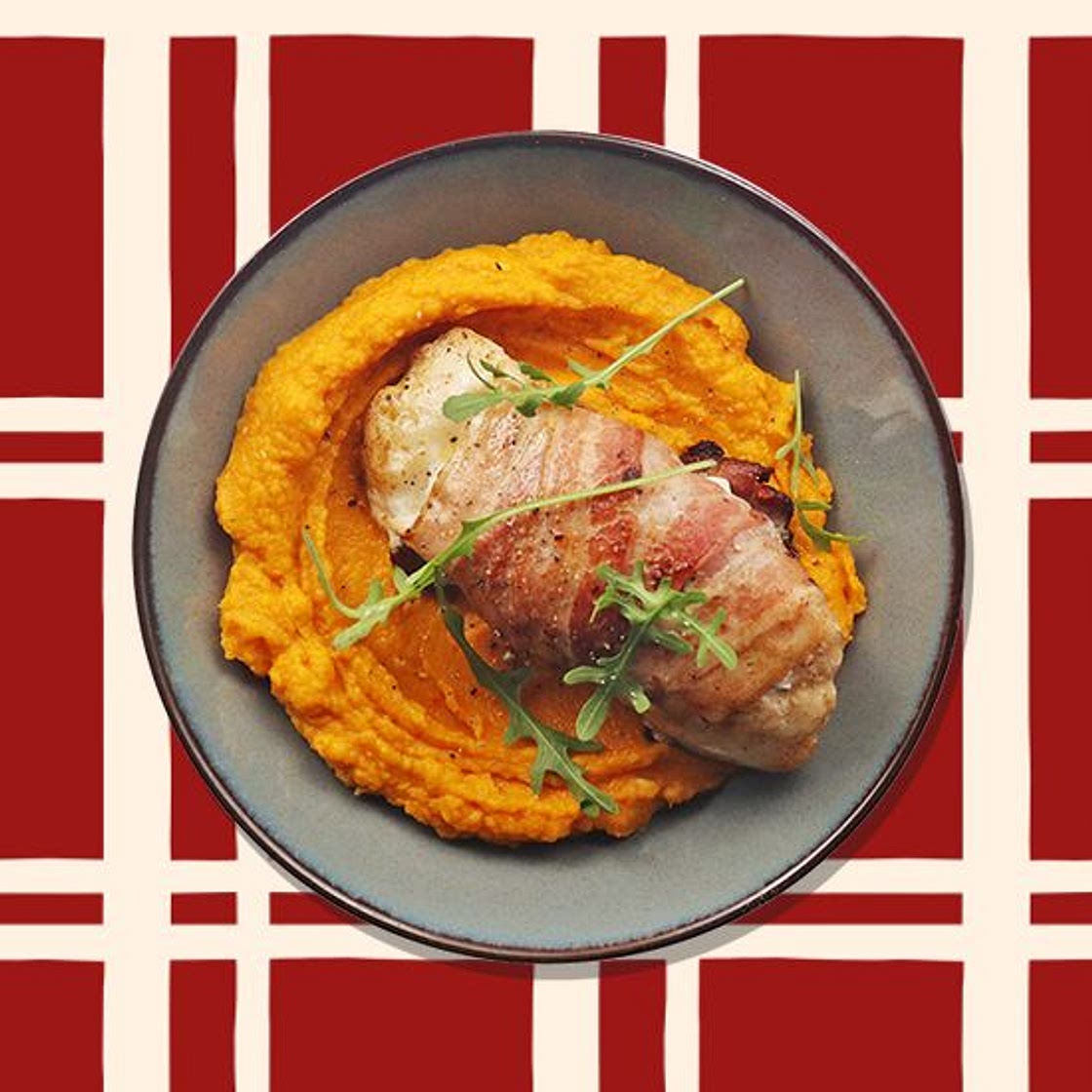 Cabillaud au lard & purée de potimarron