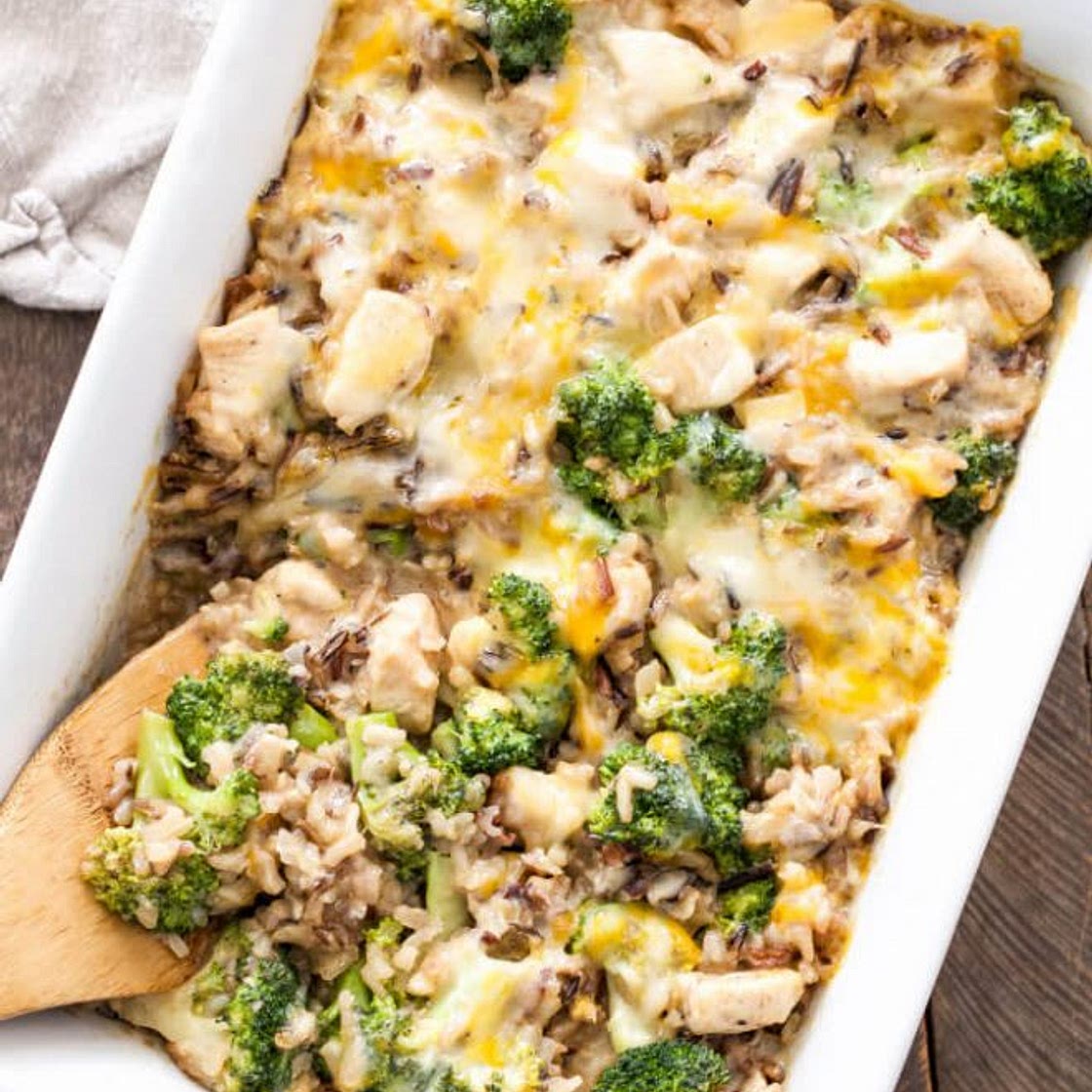 Broccoli, Chicken and Cheese Wild Rice Casserole