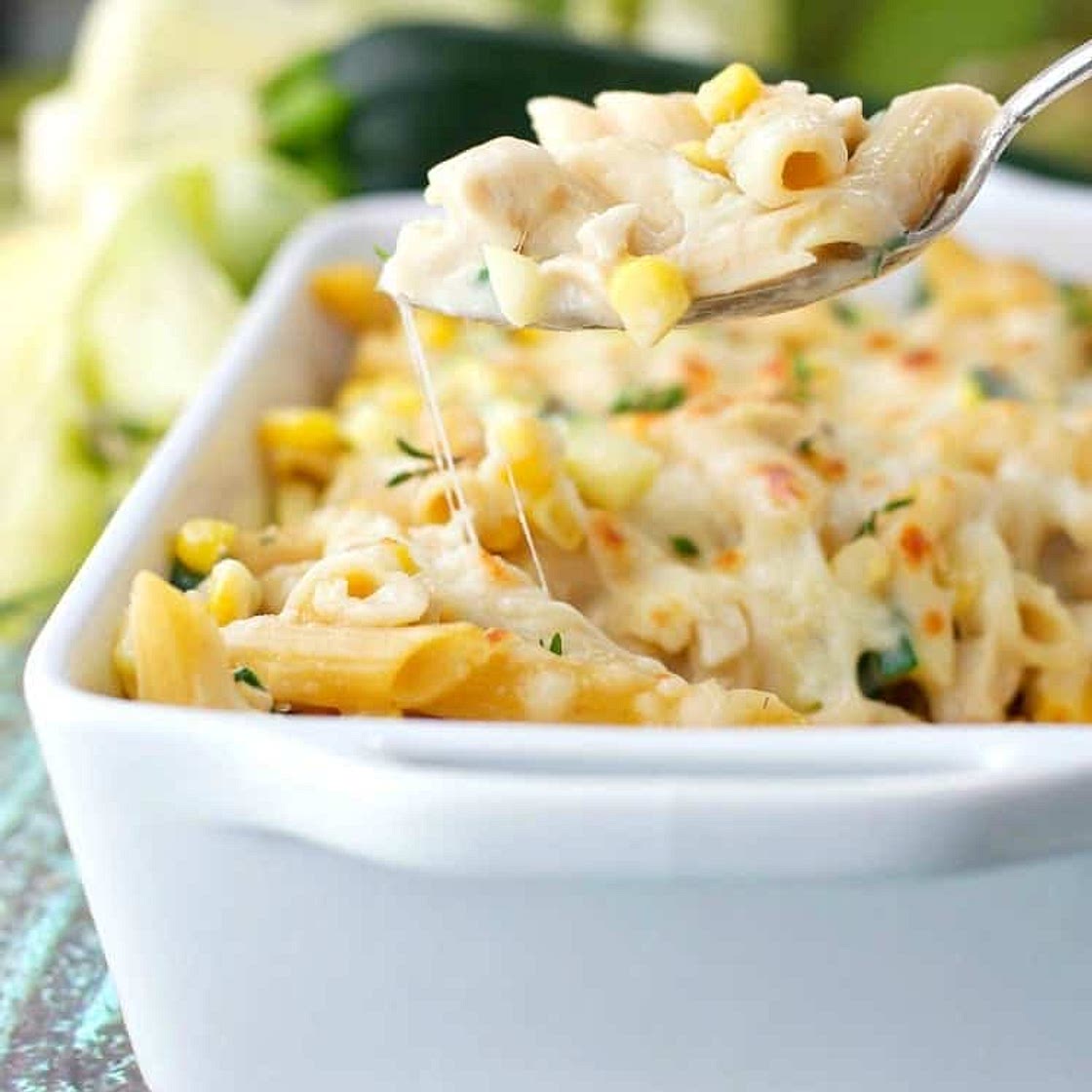 Chicken Penne Casserole with Corn and Zucchini