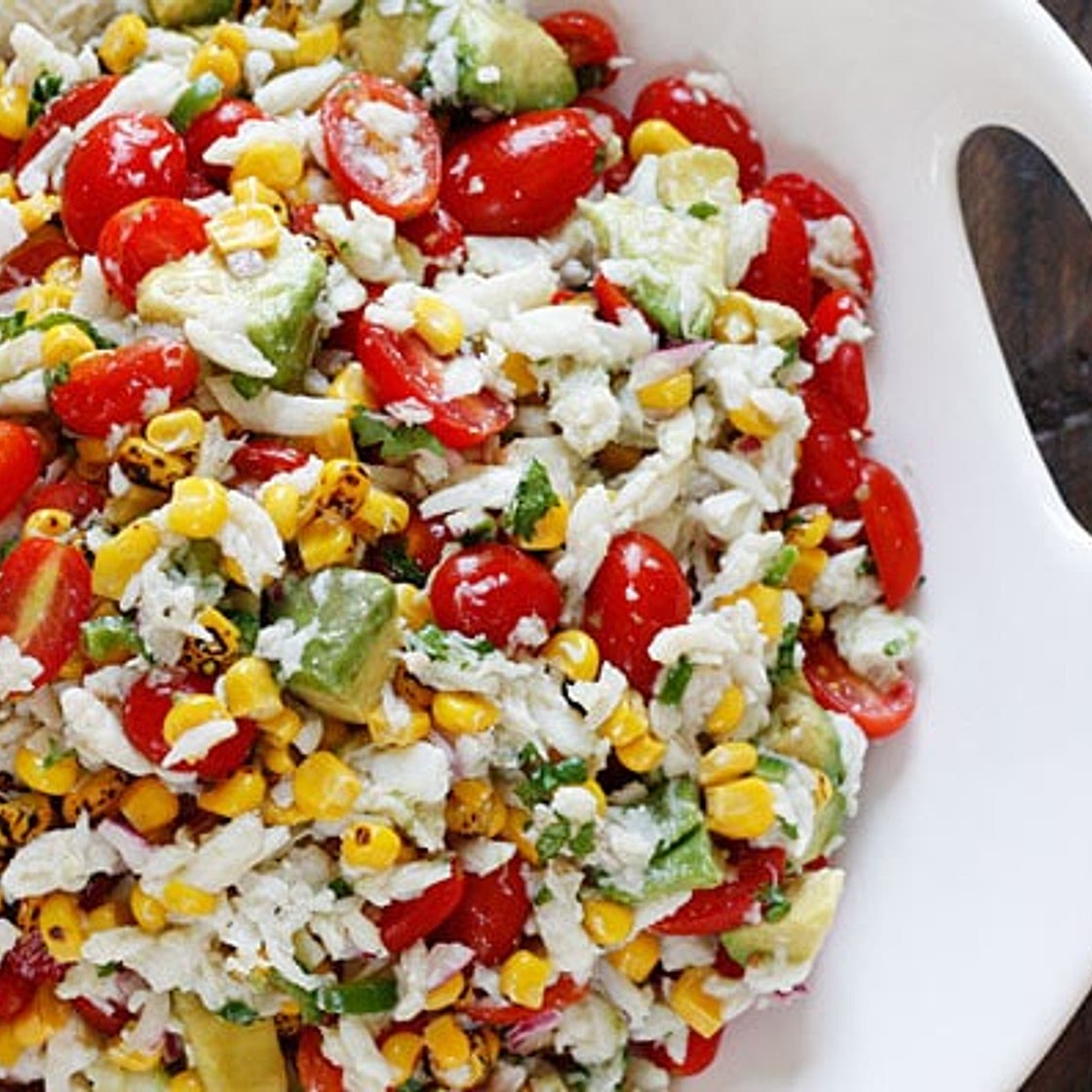 Summer Tomatoes, Corn, Crab and Avocado Salad