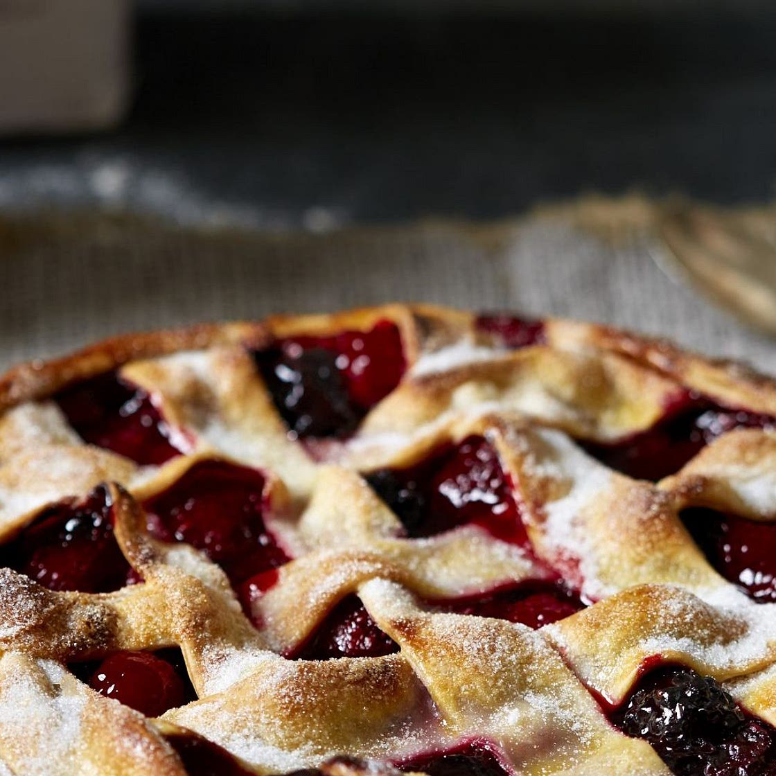Lattice top berry and sloe gin pie Recipe