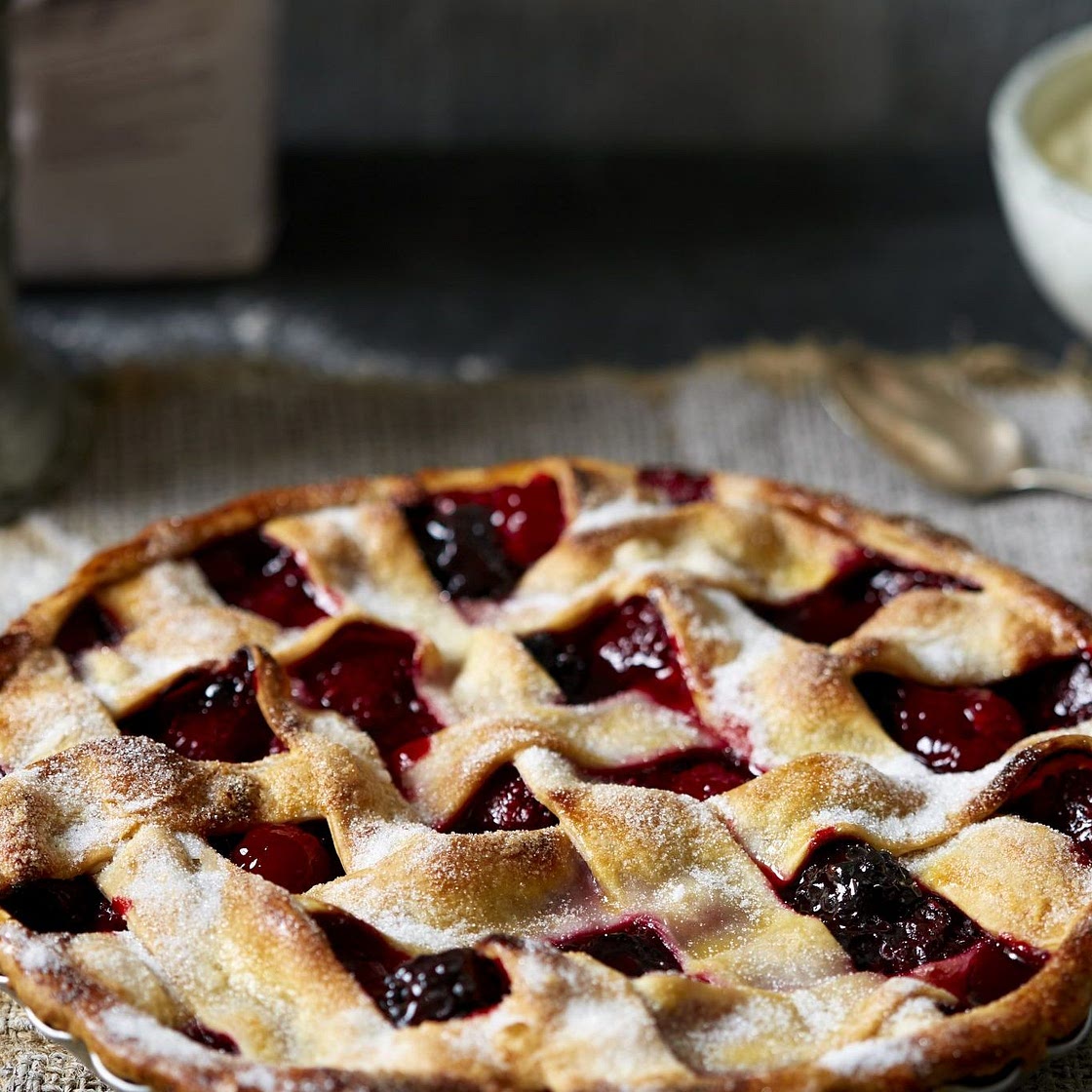 Lattice top berry and sloe gin pie Recipe