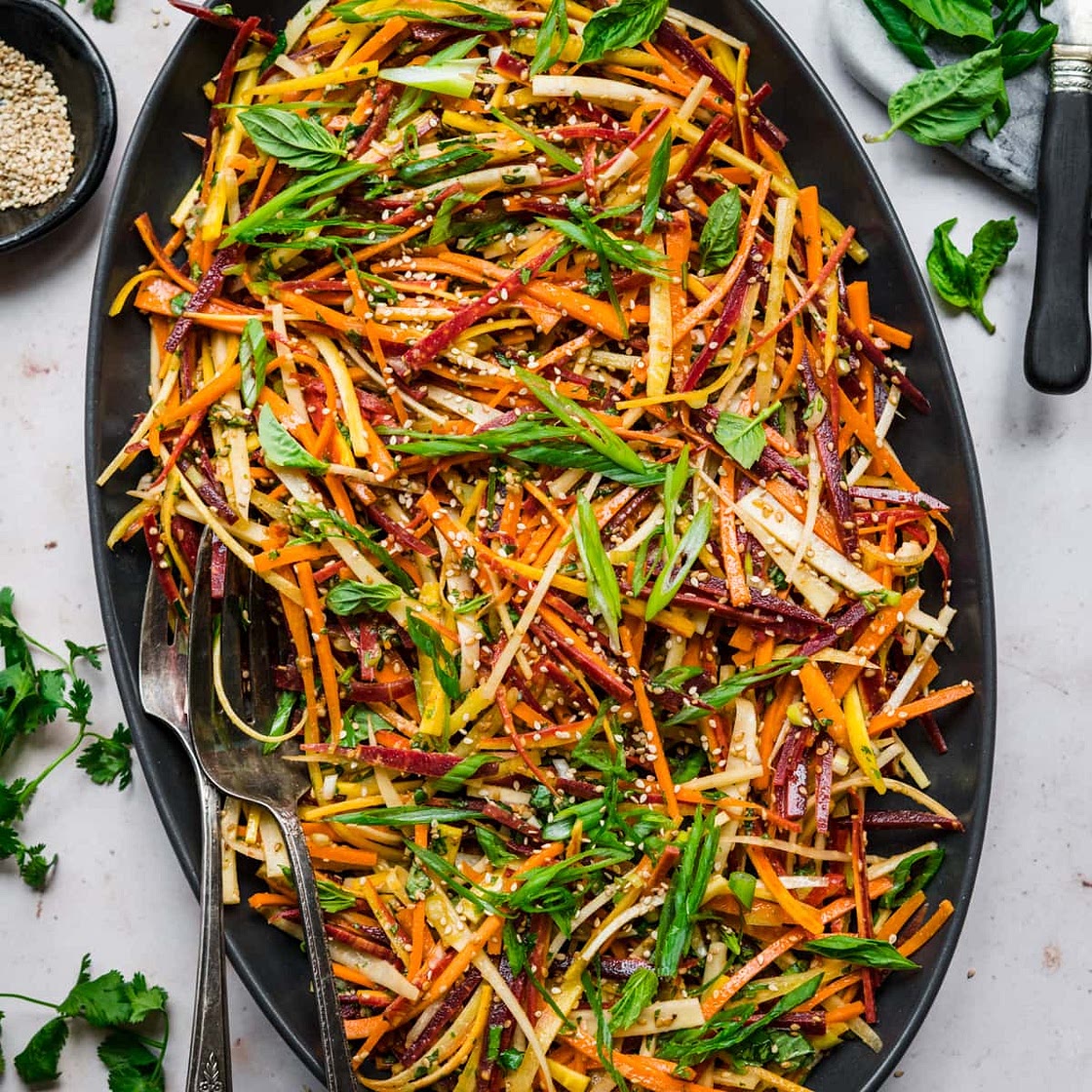 Shaved Rainbow Carrot Sesame Salad