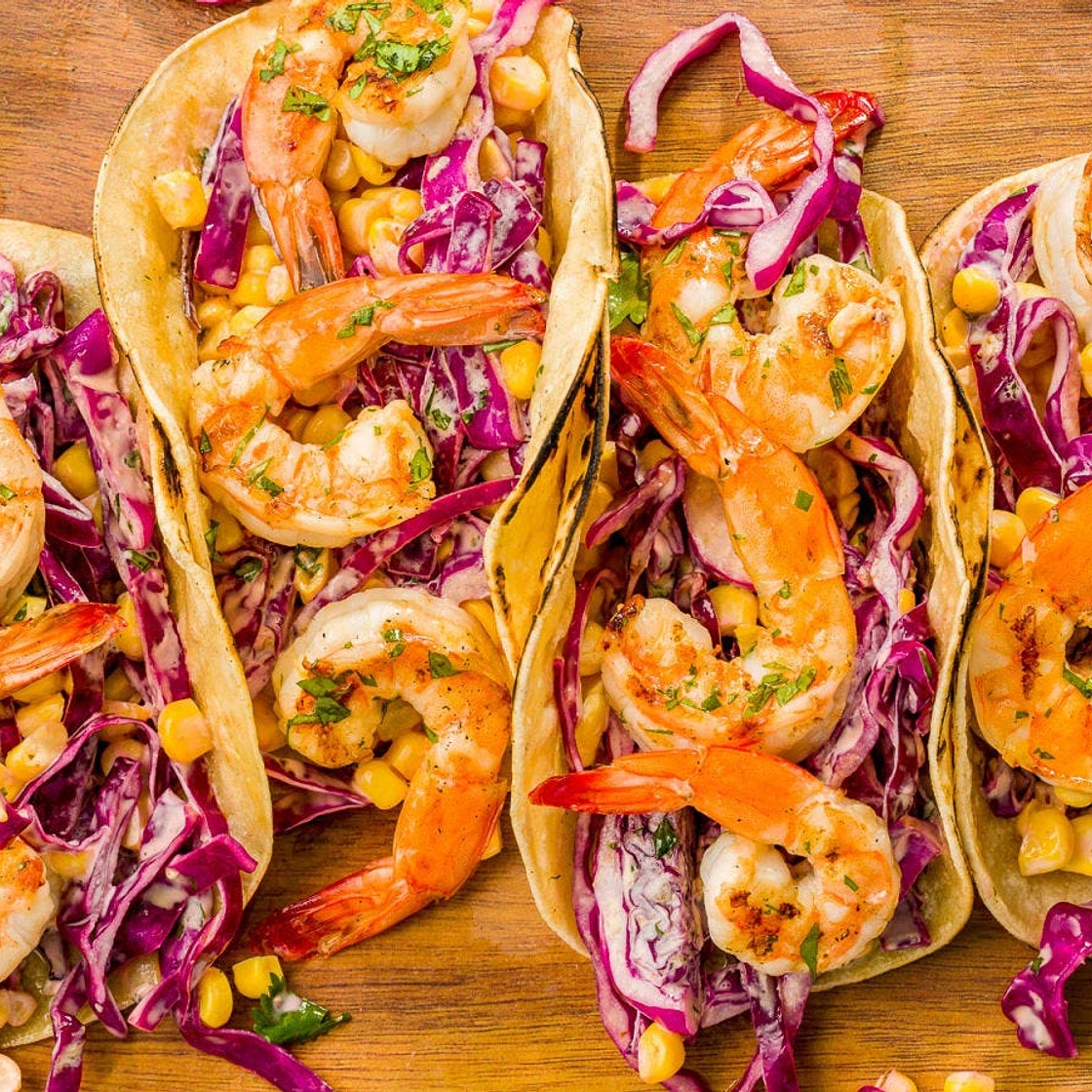 Grilled Shrimp Tacos with Sriracha Slaw
