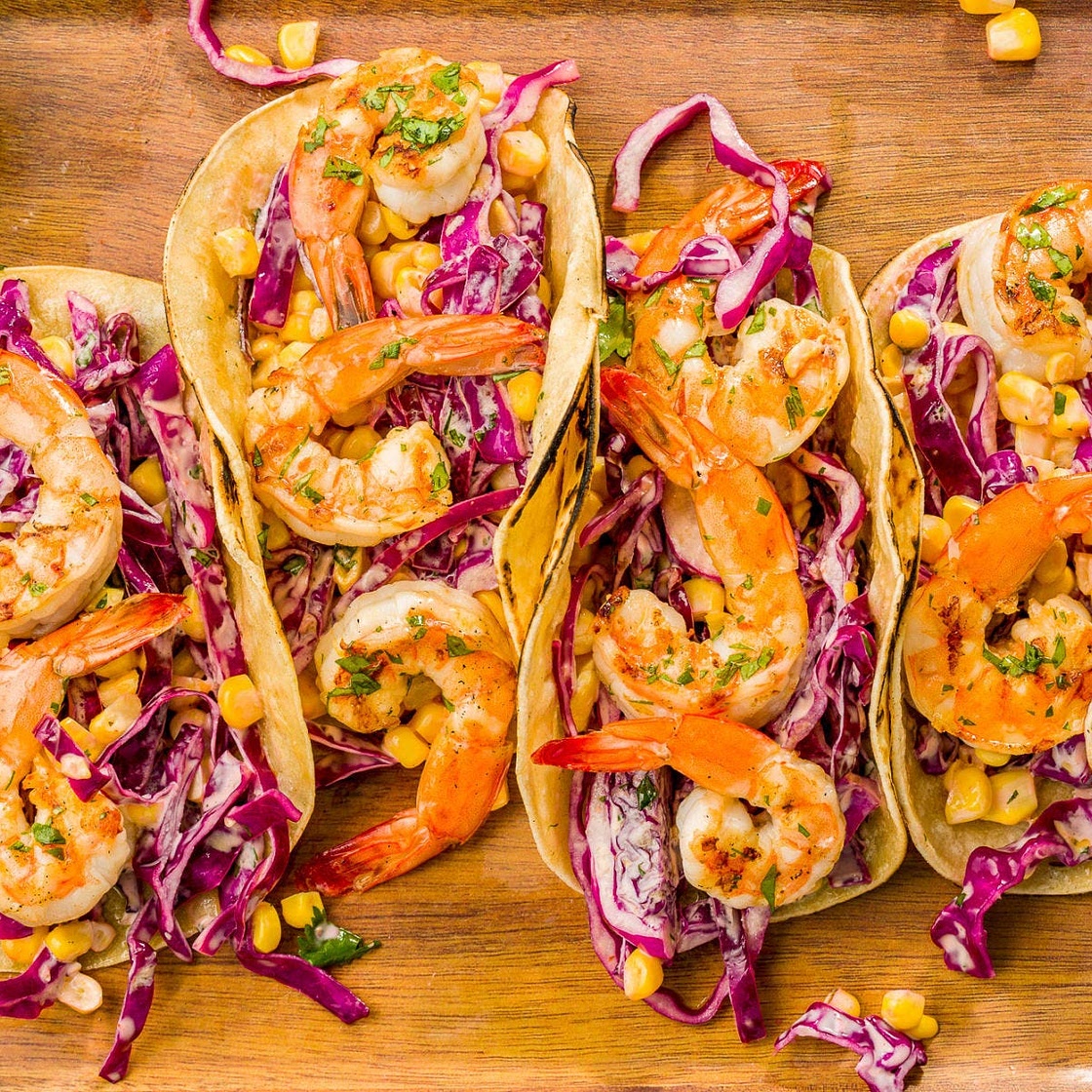Grilled Shrimp Tacos with Sriracha Slaw