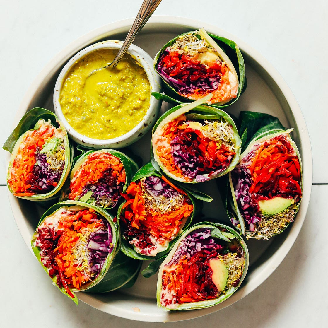 Vibrant Collard Green Wraps with Green Curry Tahini Sauce