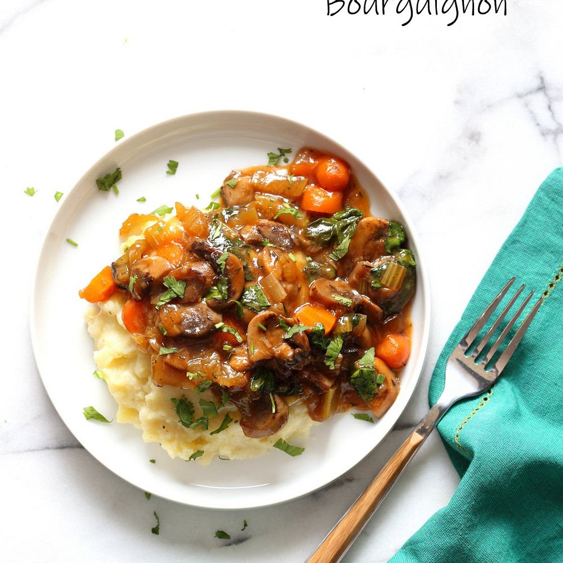 Vegan Mushroom Bourguignon with Potato Cauliflower Mash