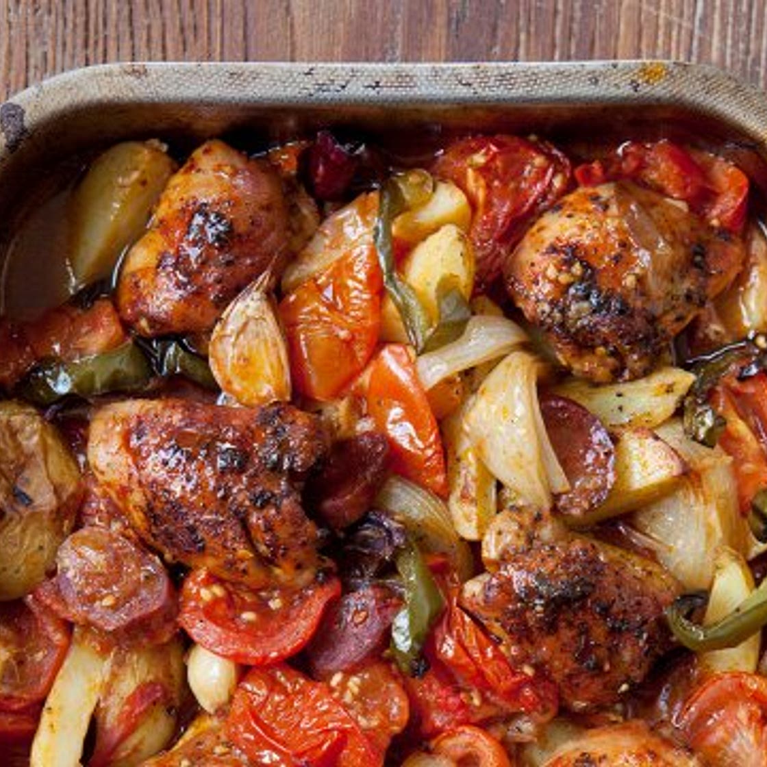 Spanish-style chicken bake
