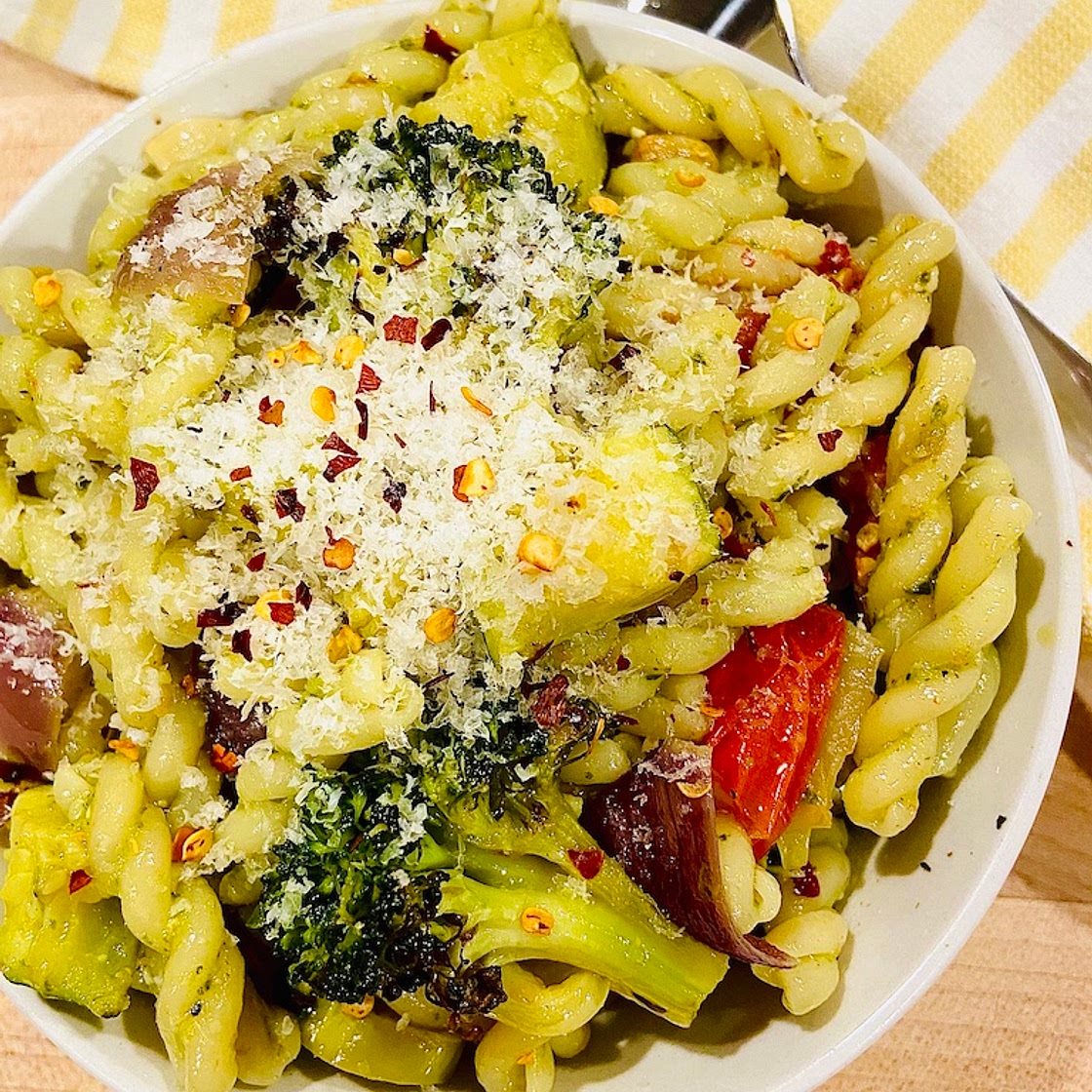 Roasted Vegetables Pasta with Pesto Pasta