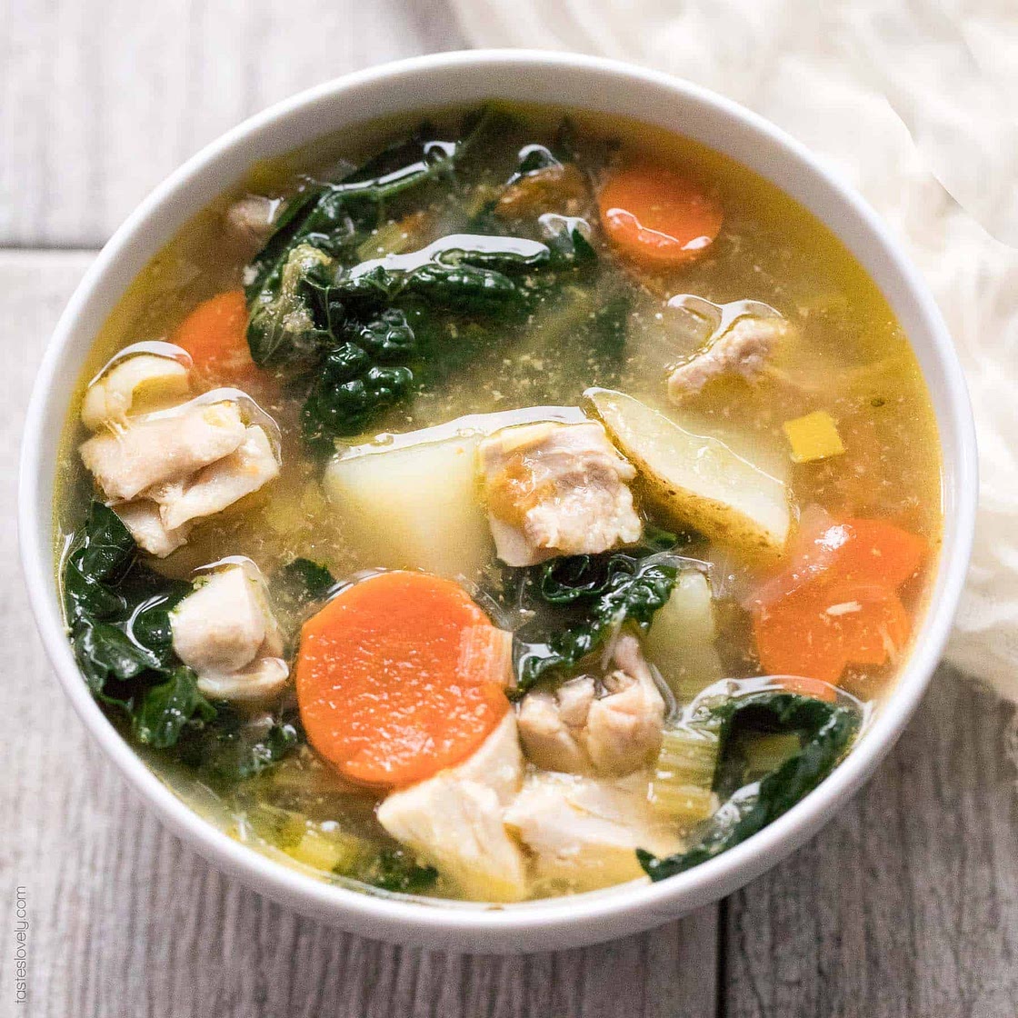 Healthy Potato and Leek Soup with Chicken & Kale
