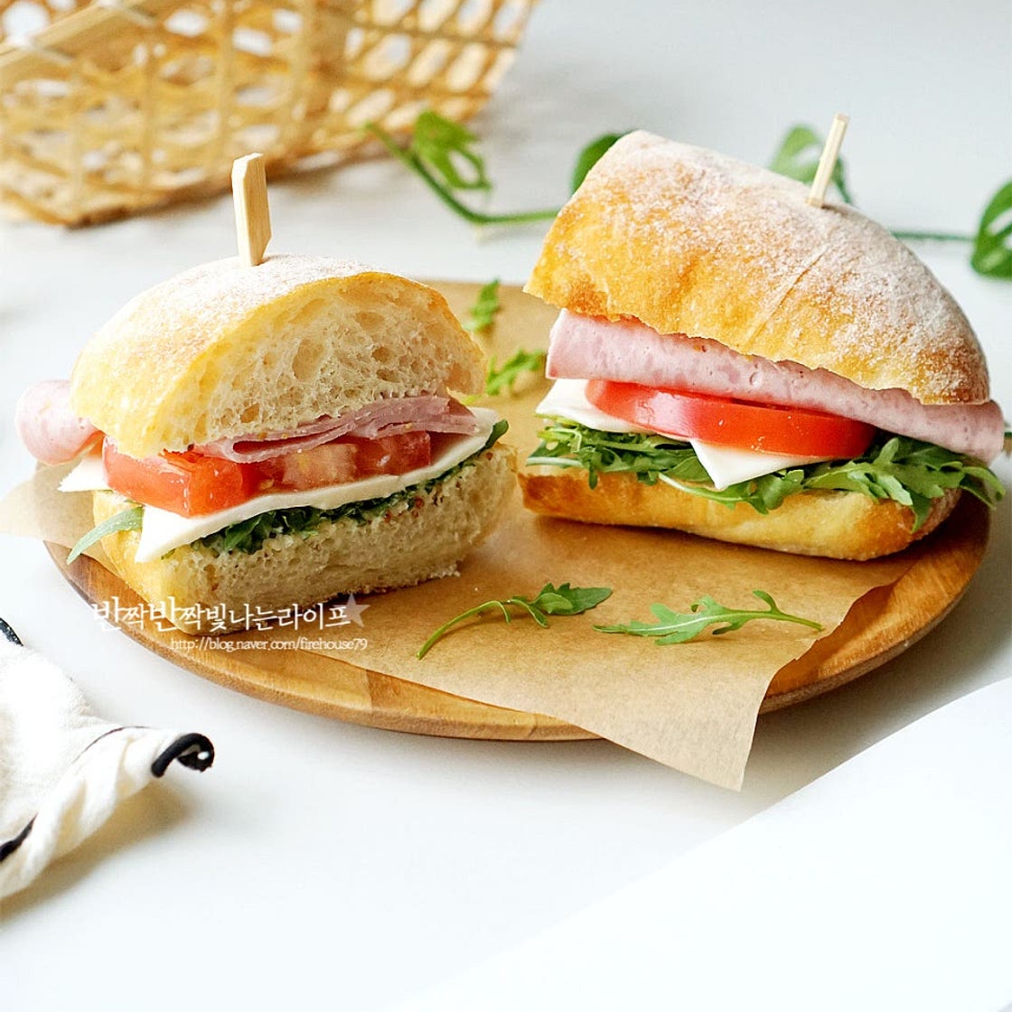 햄치즈 치아바타 샌드위치 소스 루꼴라 샌드위치 만들기