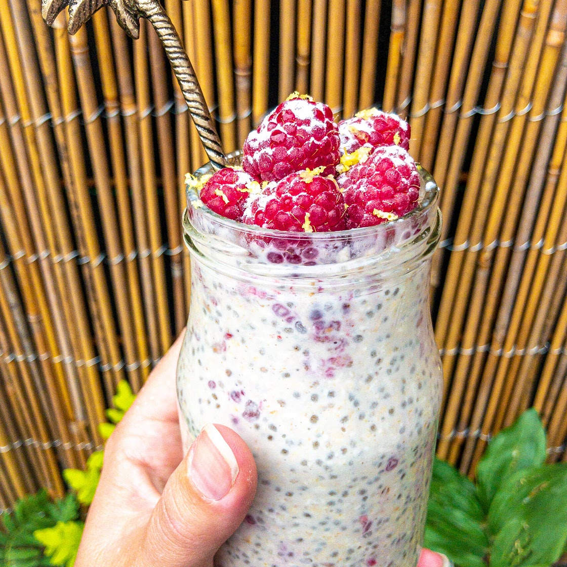 Lemon Raspberry Cake Overnight Oats