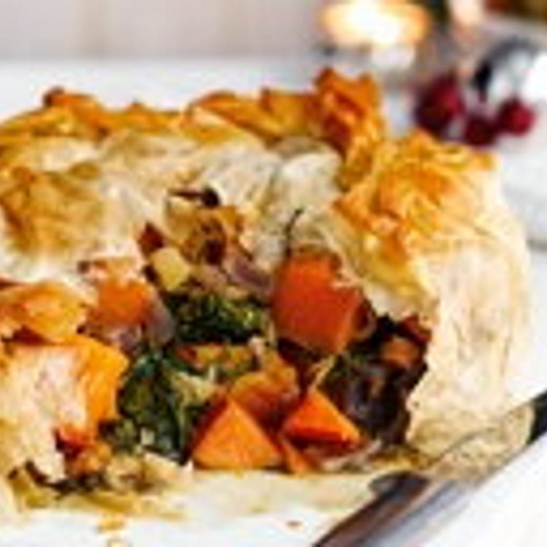 Butternut squash and Stilton filo pie