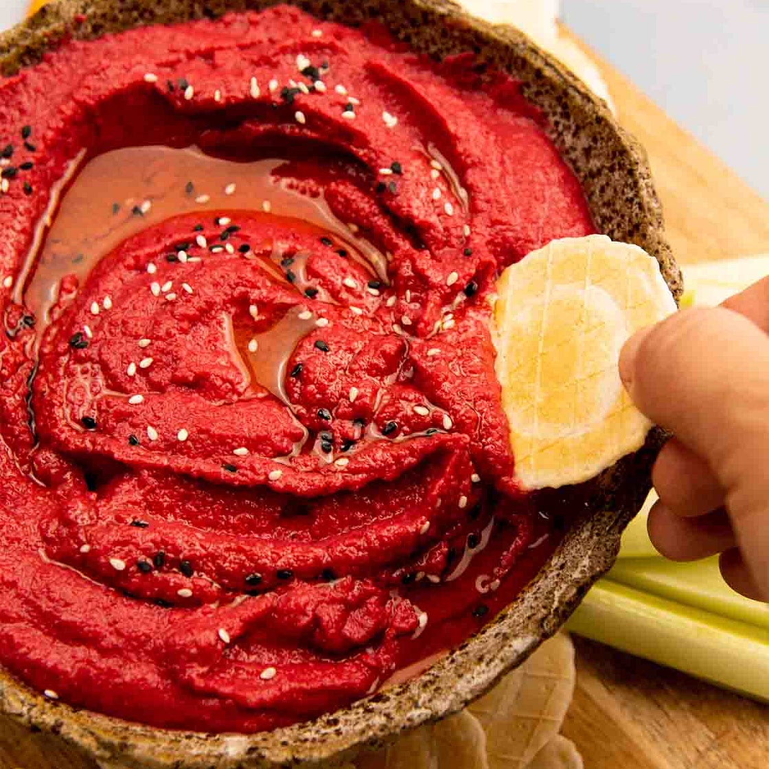 Roasted Beetroot Hummus Recipe (Barbie Hummus)